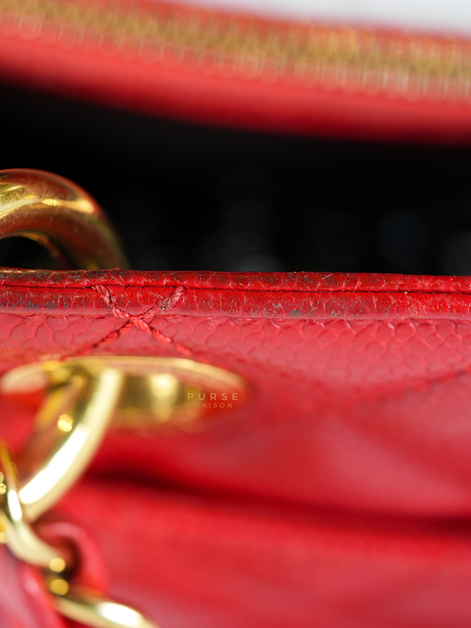 Grand Shopping Tote Bag (GST) in Red Quilted Caviar Leather Gold Hardware Series 18 | Purse Maison Luxury Bags Shop