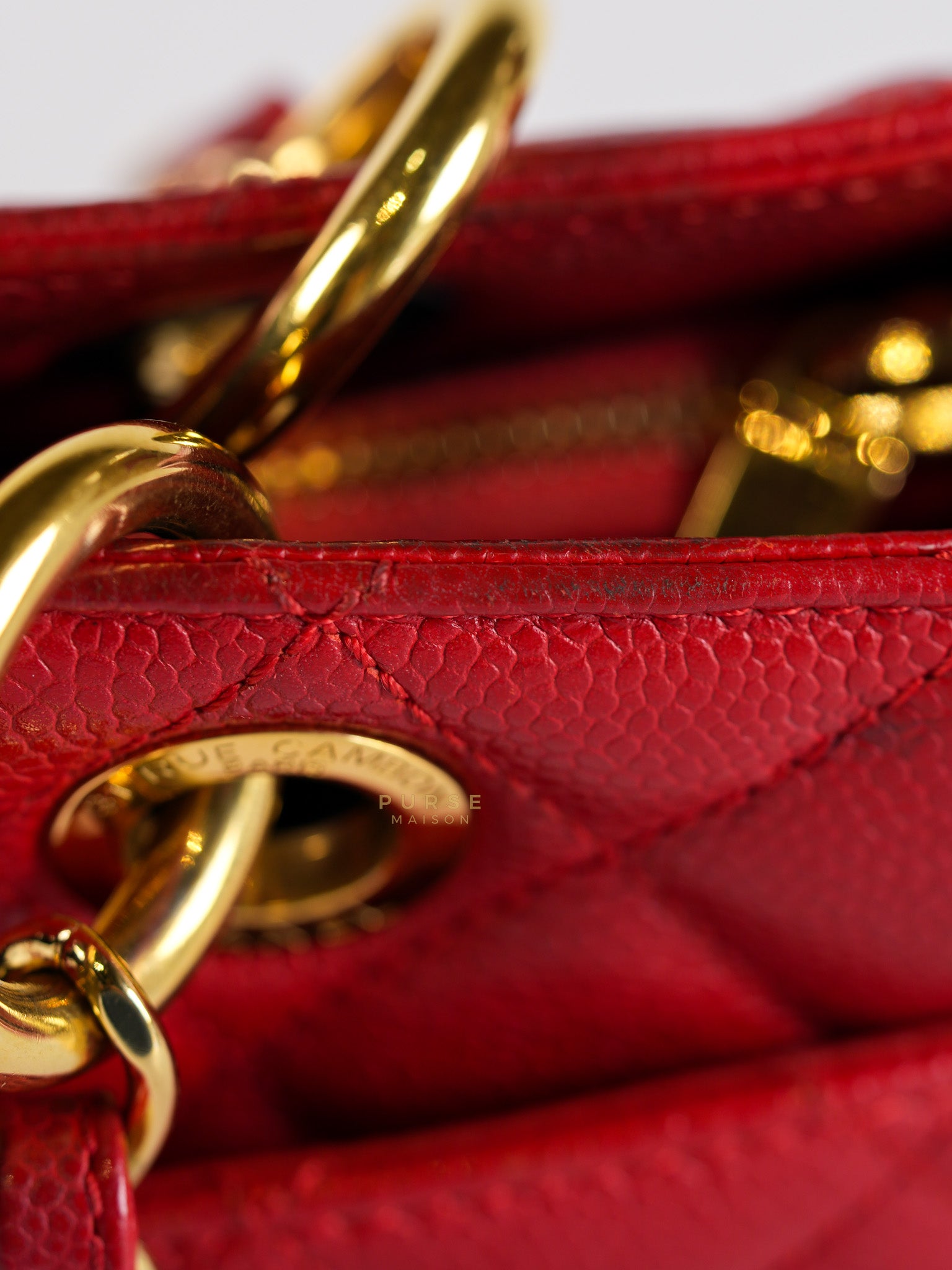 Grand Shopping Tote Bag (GST) in Red Quilted Caviar Leather Gold Hardware Series 18 | Purse Maison Luxury Bags Shop