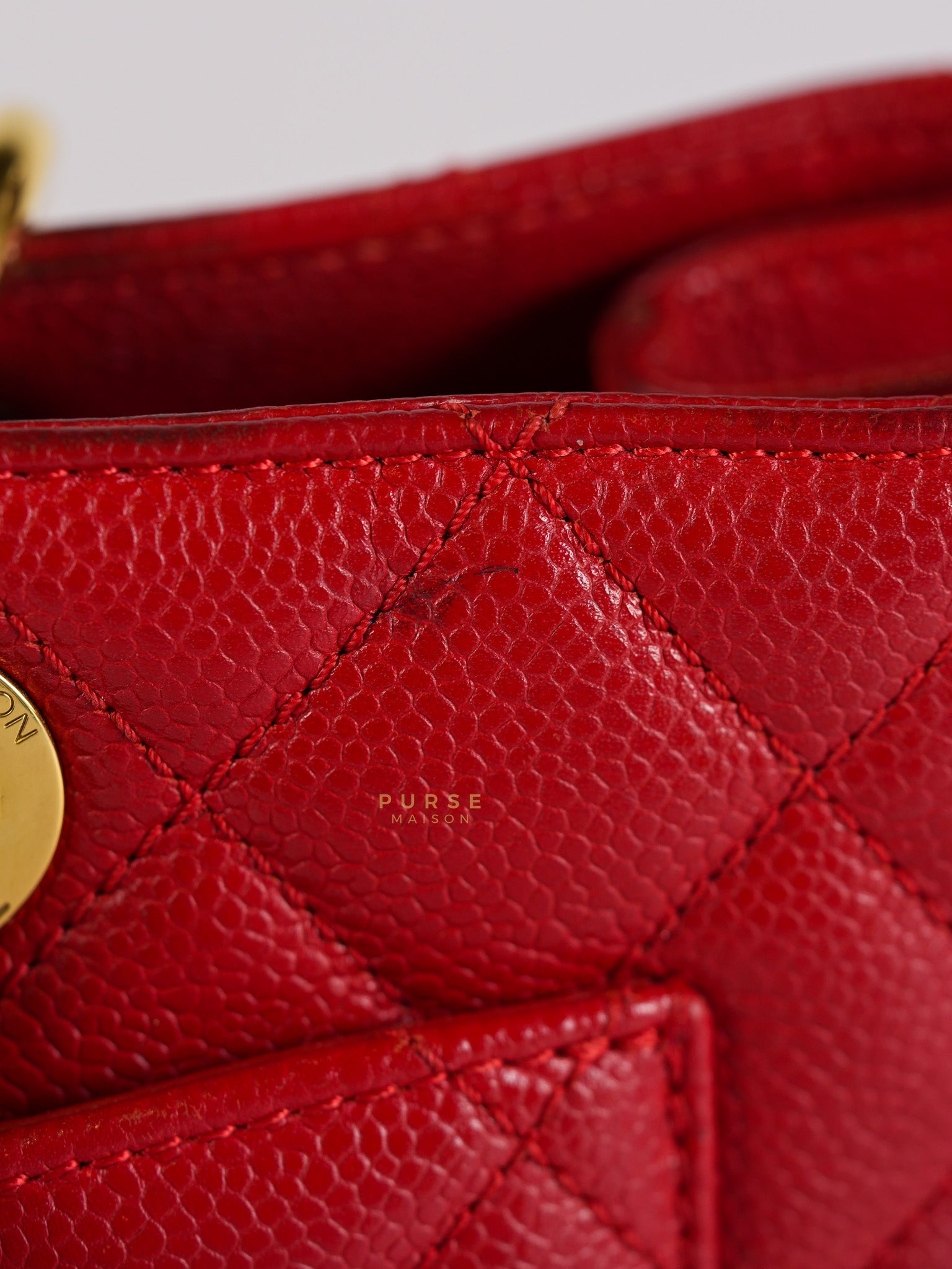 Grand Shopping Tote Bag (GST) in Red Quilted Caviar Leather Gold Hardware Series 18 | Purse Maison Luxury Bags Shop