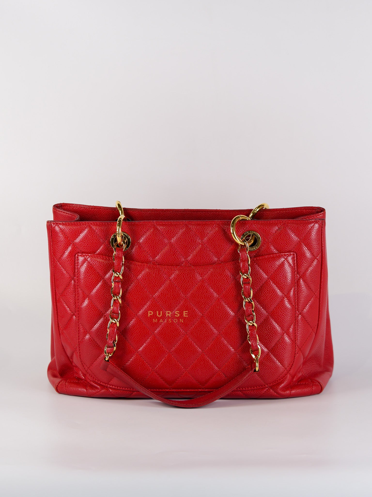 Grand Shopping Tote Bag (GST) in Red Quilted Caviar Leather Gold Hardware Series 18 | Purse Maison Luxury Bags Shop