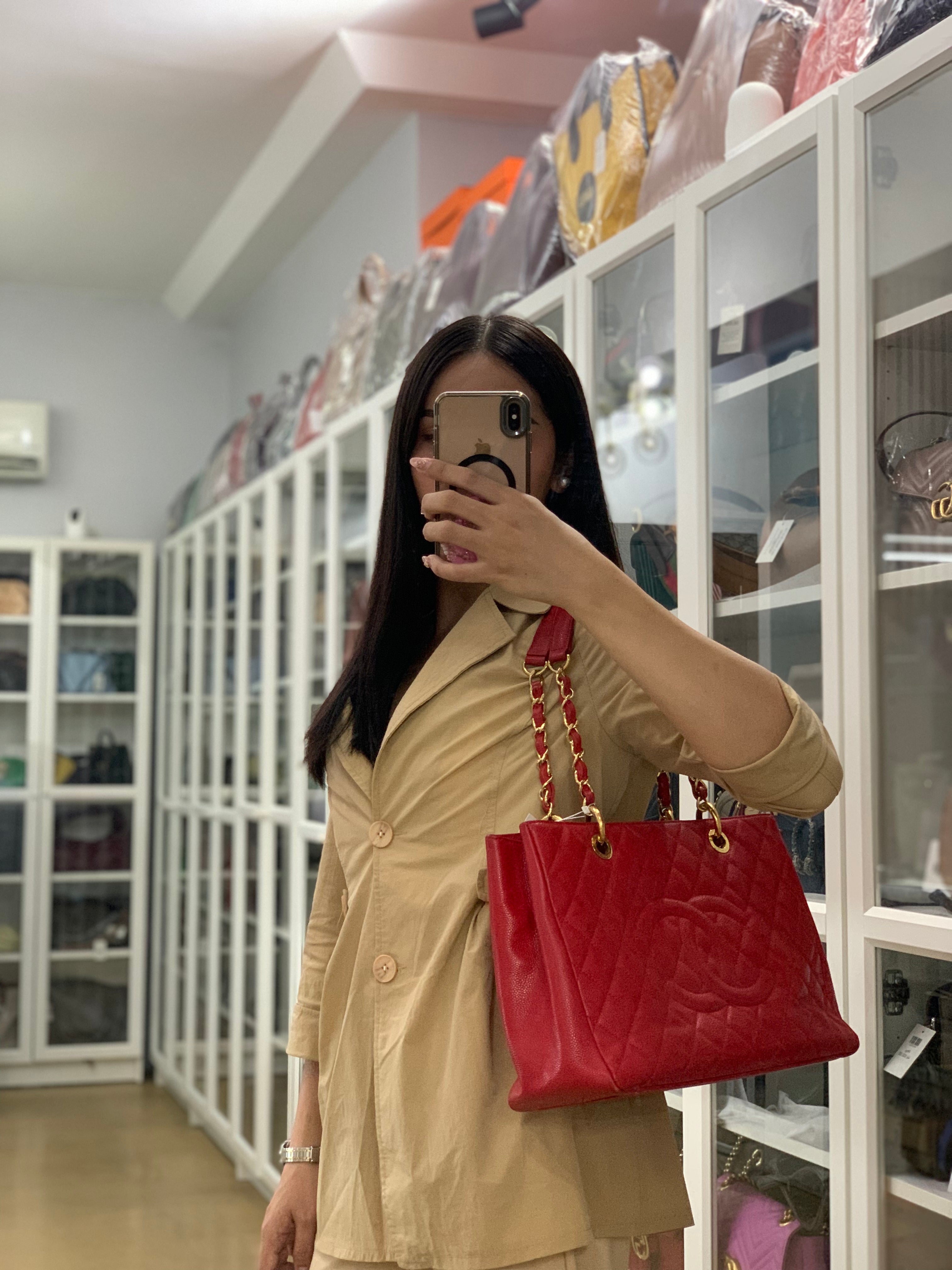 Grand Shopping Tote Bag (GST) in Red Quilted Caviar Leather Gold Hardware Series 18 | Purse Maison Luxury Bags Shop