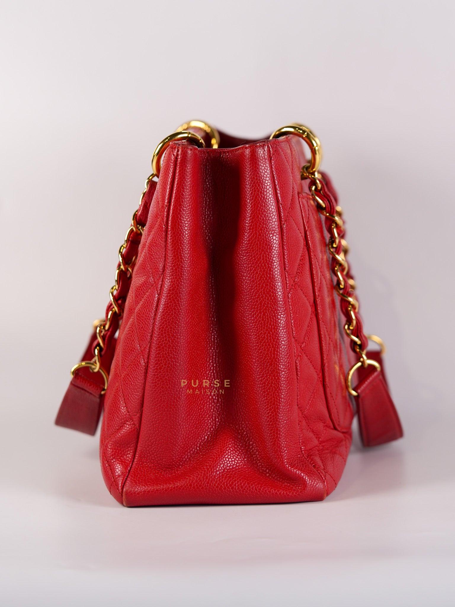 Grand Shopping Tote Bag (GST) in Red Quilted Caviar Leather Gold Hardware Series 18 | Purse Maison Luxury Bags Shop