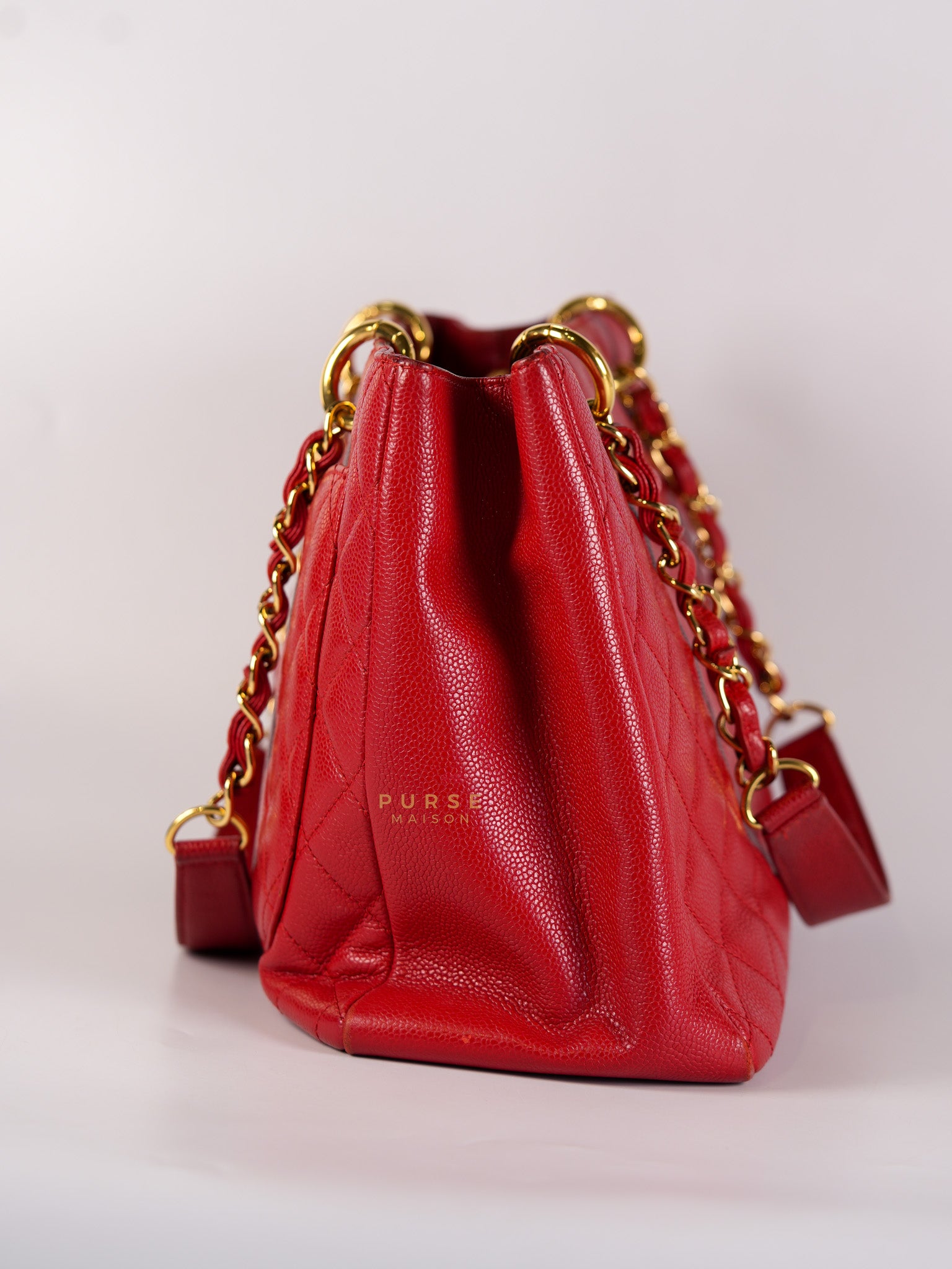 Grand Shopping Tote Bag (GST) in Red Quilted Caviar Leather Gold Hardware Series 18 | Purse Maison Luxury Bags Shop