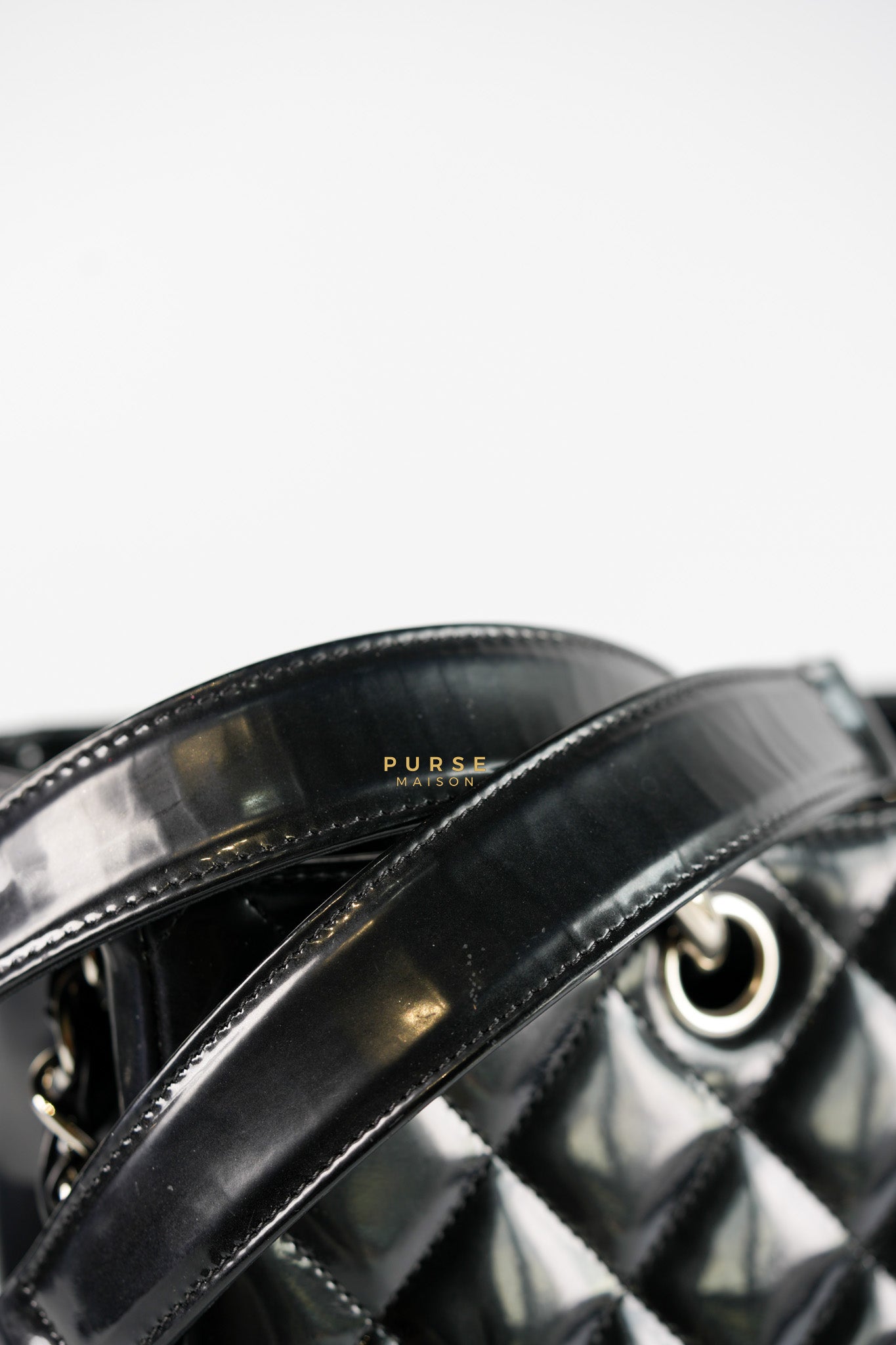 Grand Shopping Tote Black Quilted Patent Leather Silver Hardware Series 13 | Purse Maison Luxury Bags Shop