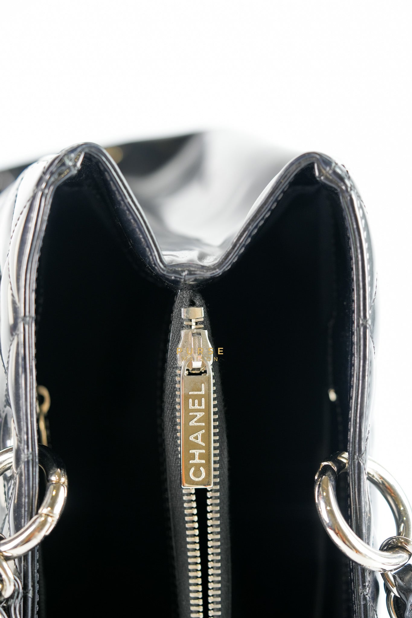 Grand Shopping Tote Black Quilted Patent Leather Silver Hardware Series 13 | Purse Maison Luxury Bags Shop