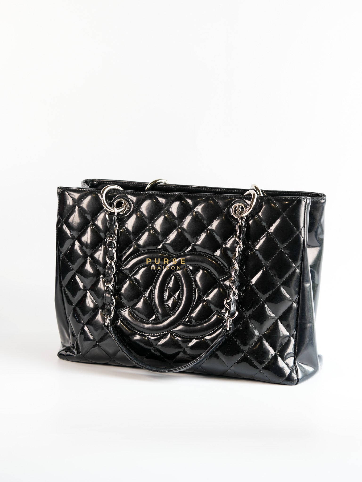 Grand Shopping Tote Black Quilted Patent Leather Silver Hardware Series 13 | Purse Maison Luxury Bags Shop