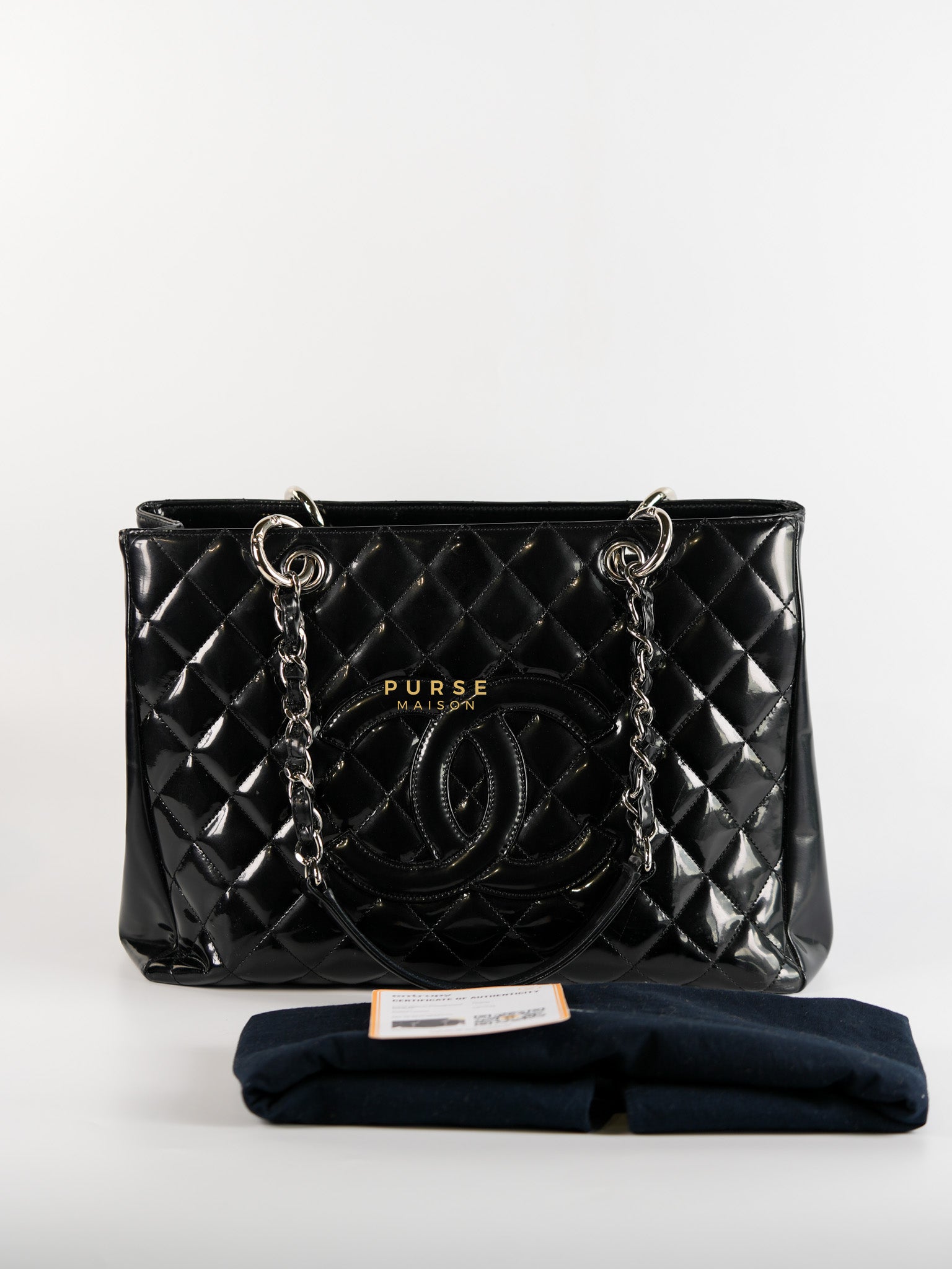 Grand Shopping Tote Black Quilted Patent Leather Silver Hardware Series 13 | Purse Maison Luxury Bags Shop