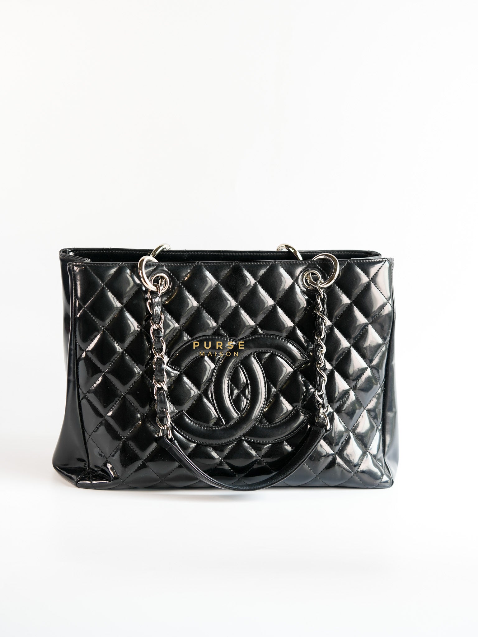 Grand Shopping Tote Black Quilted Patent Leather Silver Hardware Series 13 | Purse Maison Luxury Bags Shop