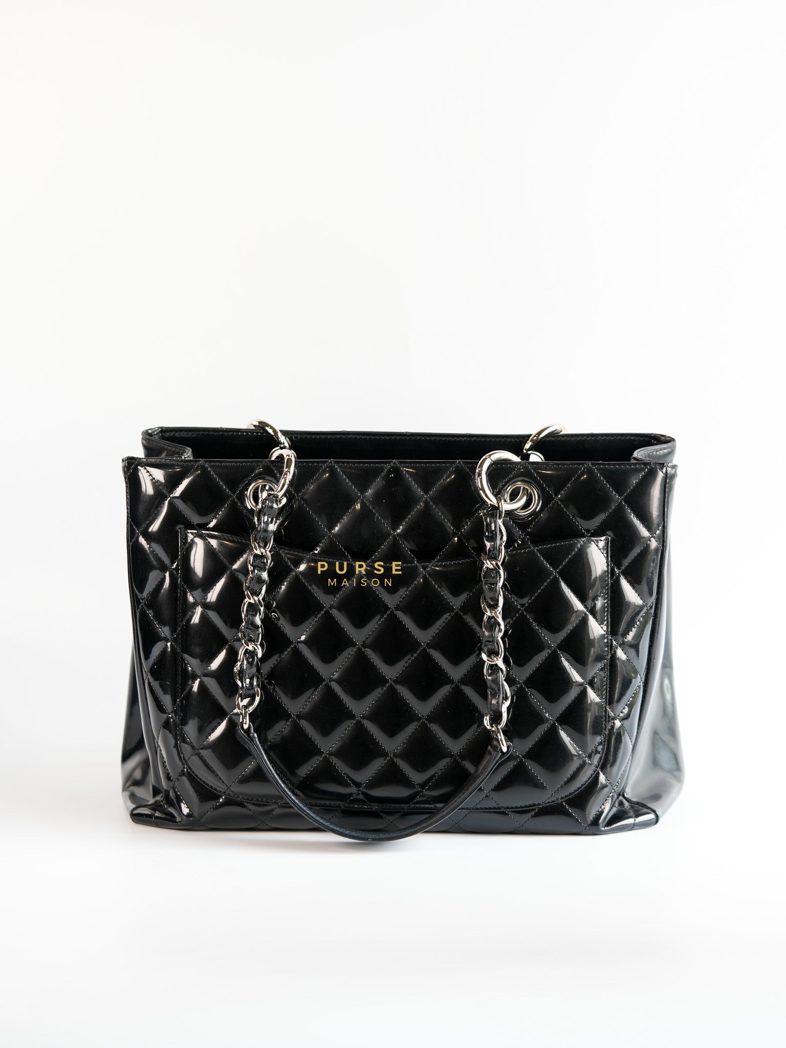 Grand Shopping Tote Black Quilted Patent Leather Silver Hardware Series 13 | Purse Maison Luxury Bags Shop