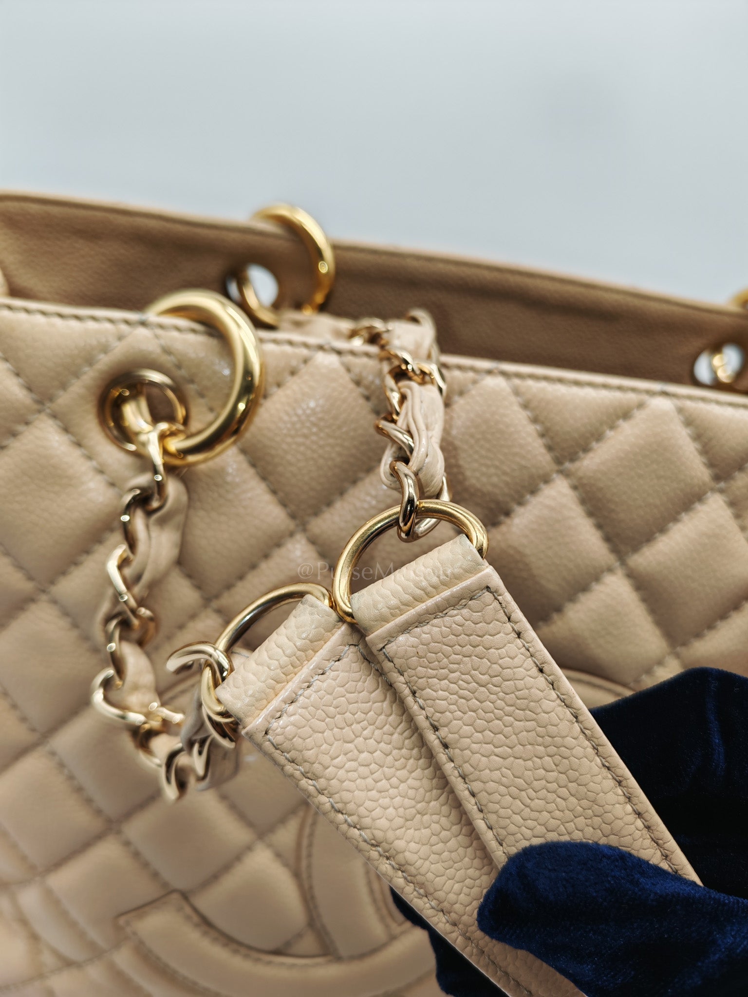 Grand Shopping Tote (GST) Beige Caviar Leather Gold Hardware Series 12 | Purse Maison Luxury Bags Shop