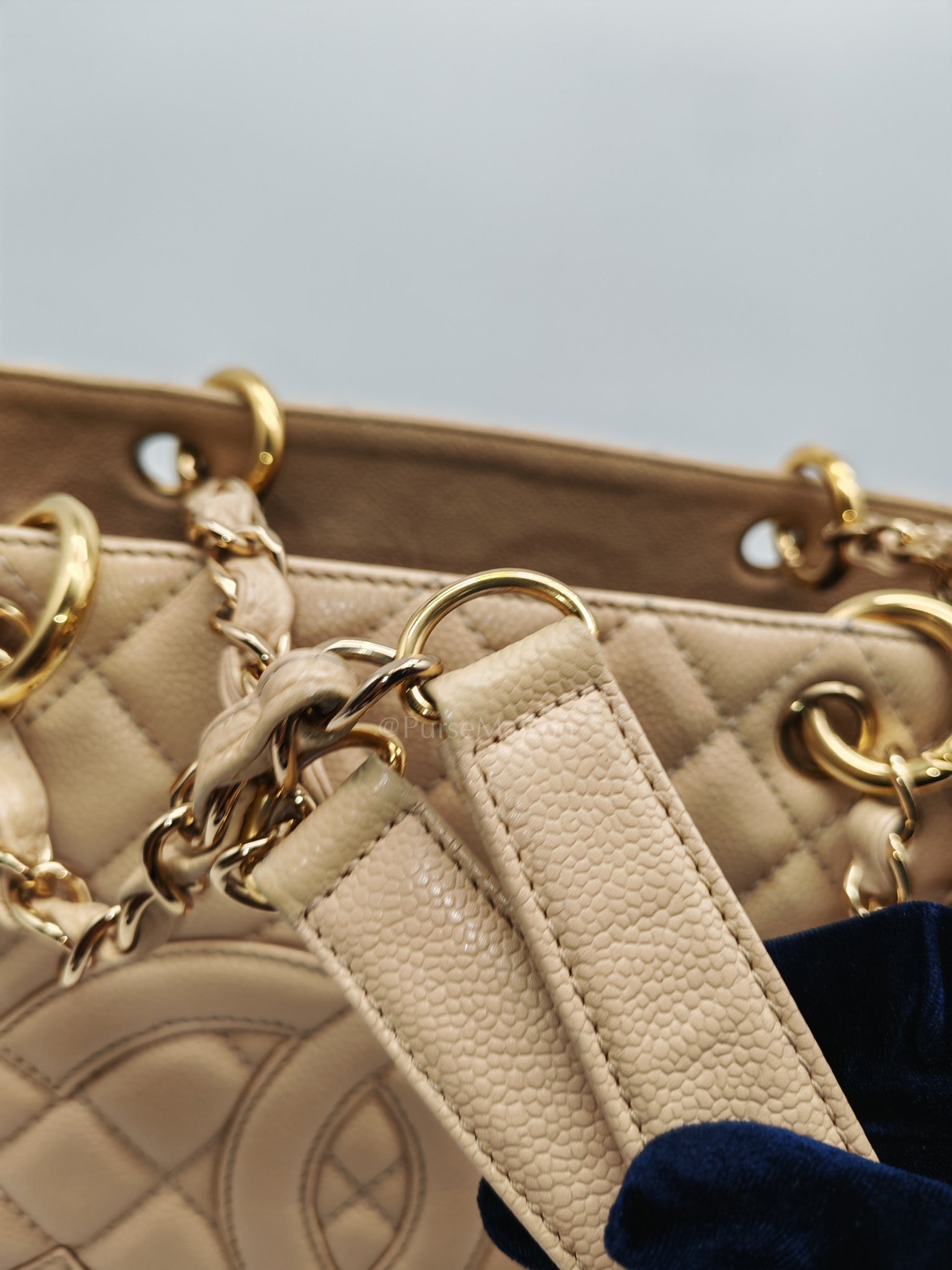 Grand Shopping Tote (GST) Beige Caviar Leather Gold Hardware Series 12 | Purse Maison Luxury Bags Shop