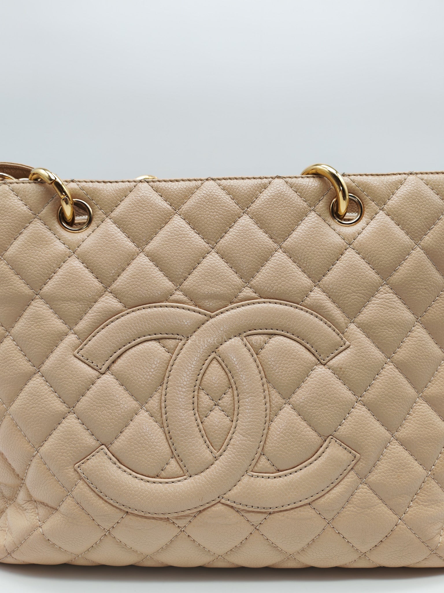 Grand Shopping Tote (GST) Beige Caviar Leather Gold Hardware Series 12 | Purse Maison Luxury Bags Shop