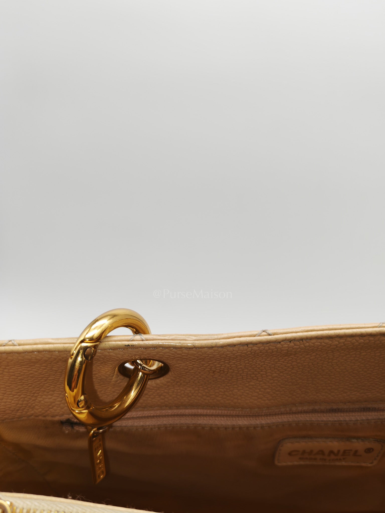 Grand Shopping Tote (GST) Beige Caviar Leather Gold Hardware Series 12 | Purse Maison Luxury Bags Shop