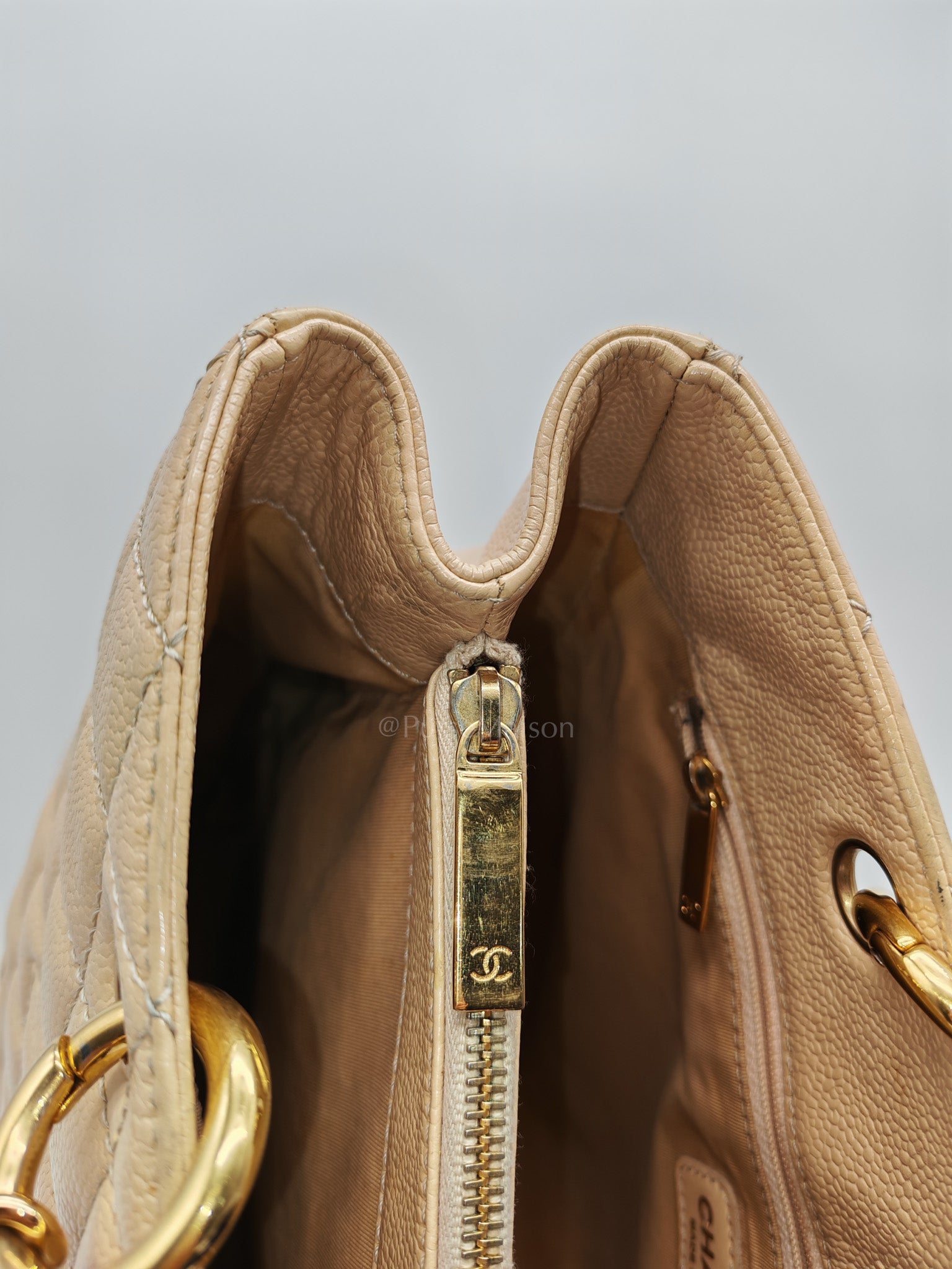 Grand Shopping Tote (GST) Beige Caviar Leather Gold Hardware Series 12 | Purse Maison Luxury Bags Shop