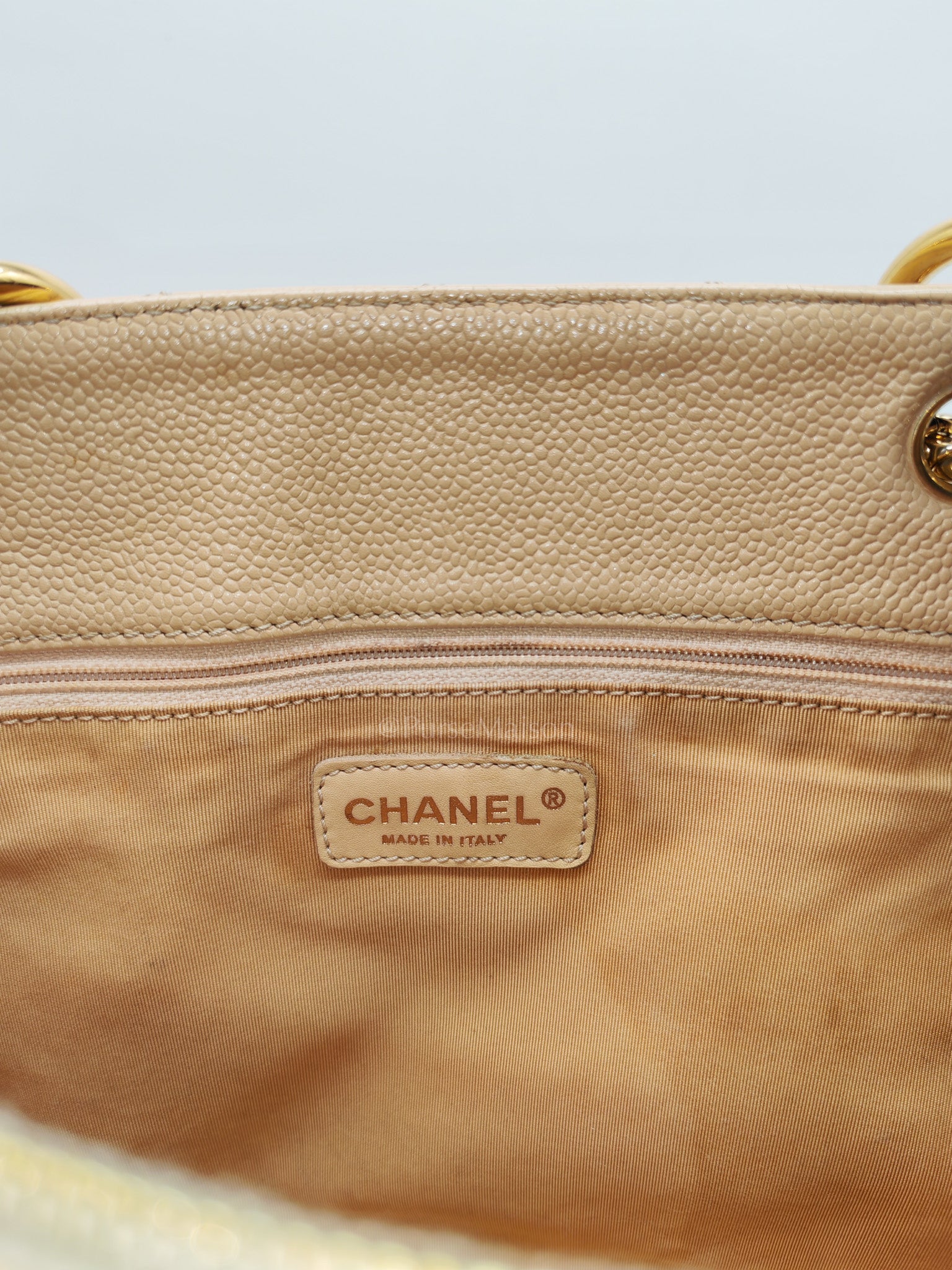 Grand Shopping Tote (GST) Beige Caviar Leather Gold Hardware Series 12 | Purse Maison Luxury Bags Shop