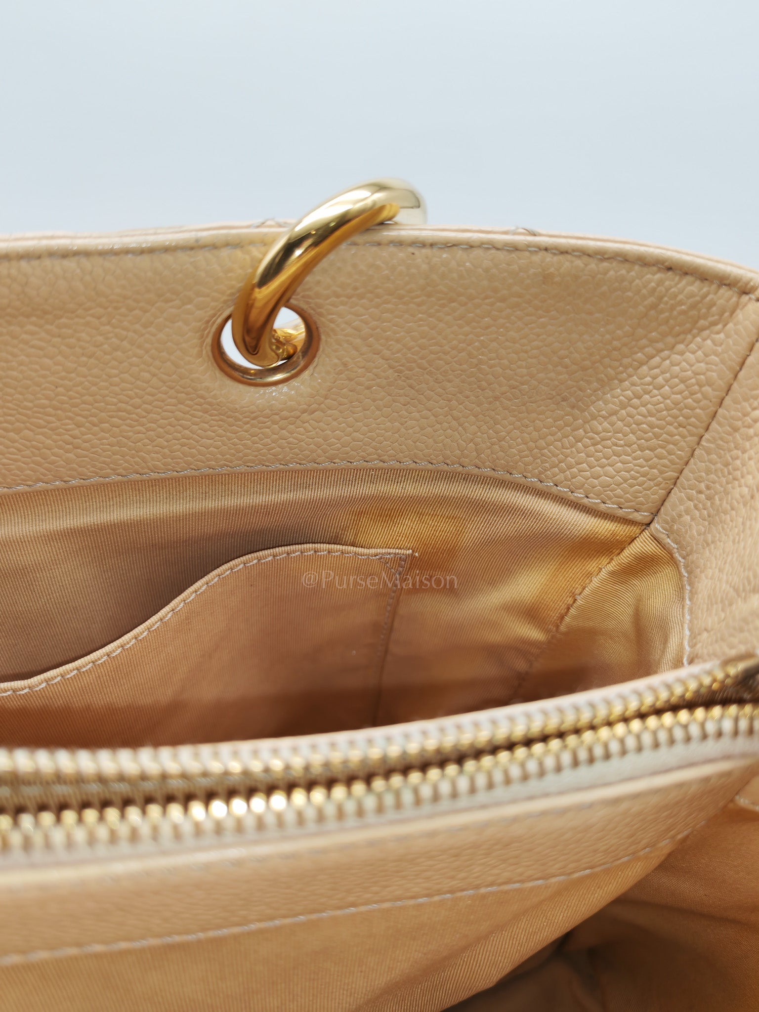 Grand Shopping Tote (GST) Beige Caviar Leather Gold Hardware Series 12 | Purse Maison Luxury Bags Shop