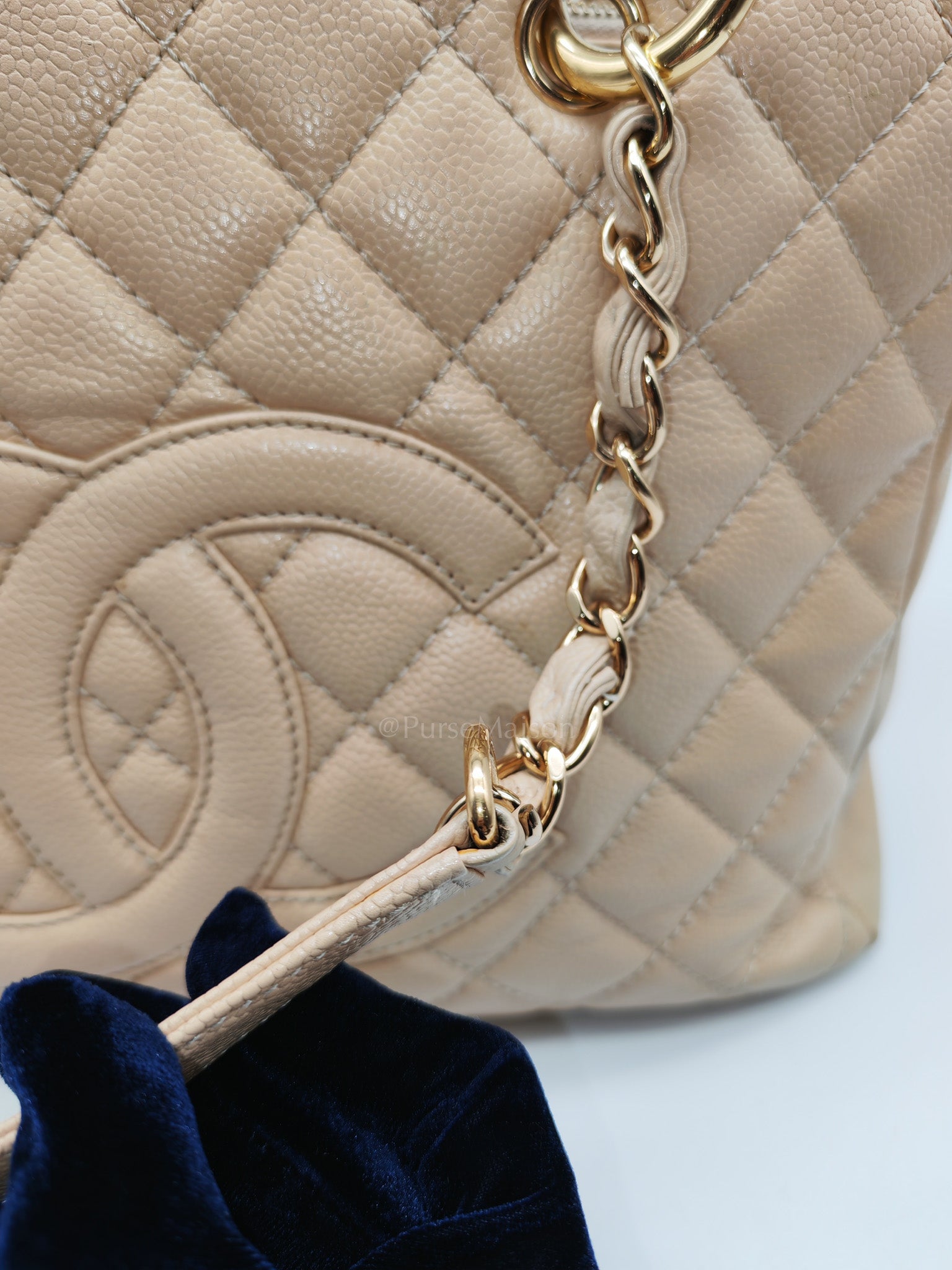 Grand Shopping Tote (GST) Beige Caviar Leather Gold Hardware Series 12 | Purse Maison Luxury Bags Shop