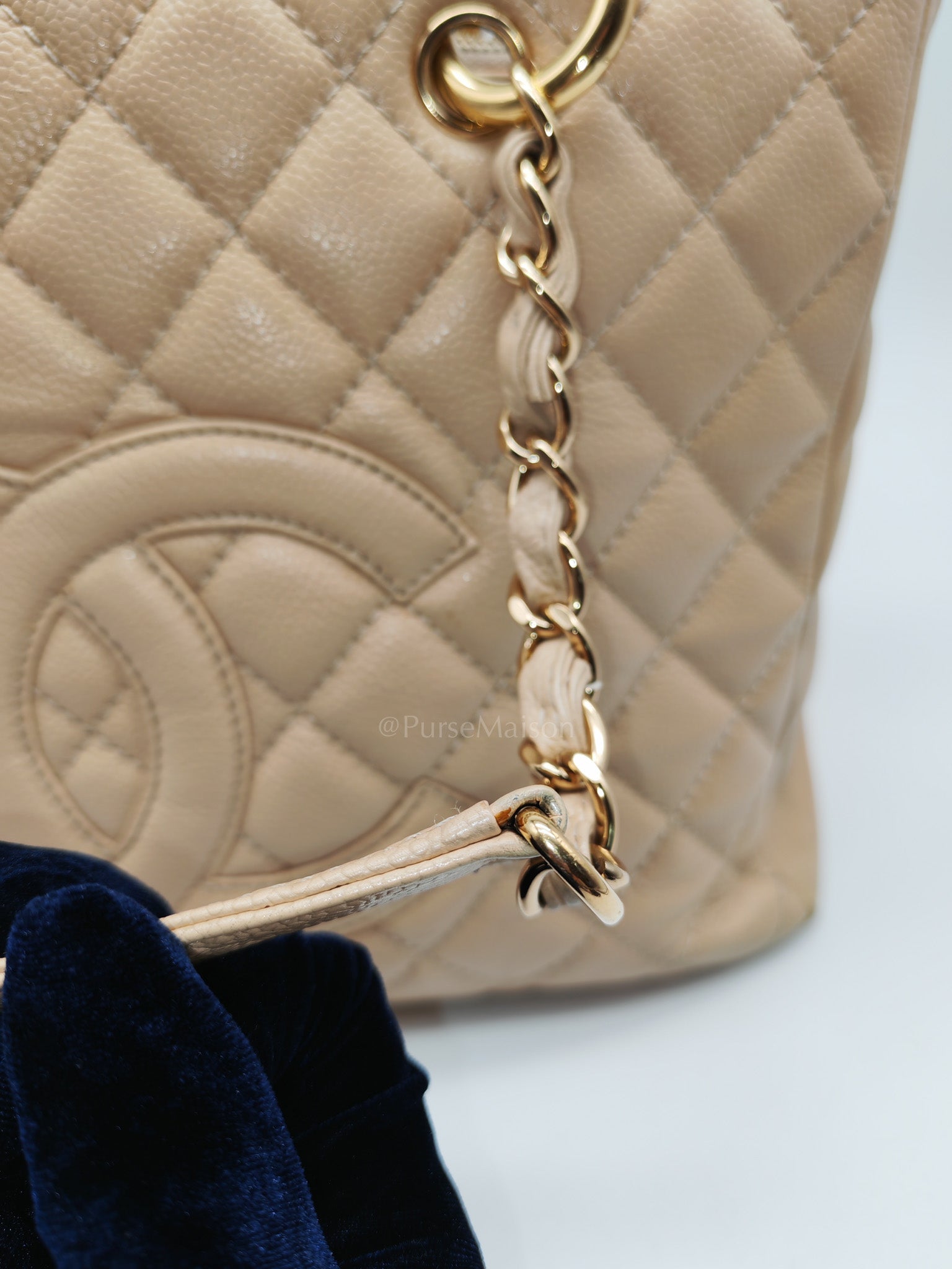 Grand Shopping Tote (GST) Beige Caviar Leather Gold Hardware Series 12 | Purse Maison Luxury Bags Shop