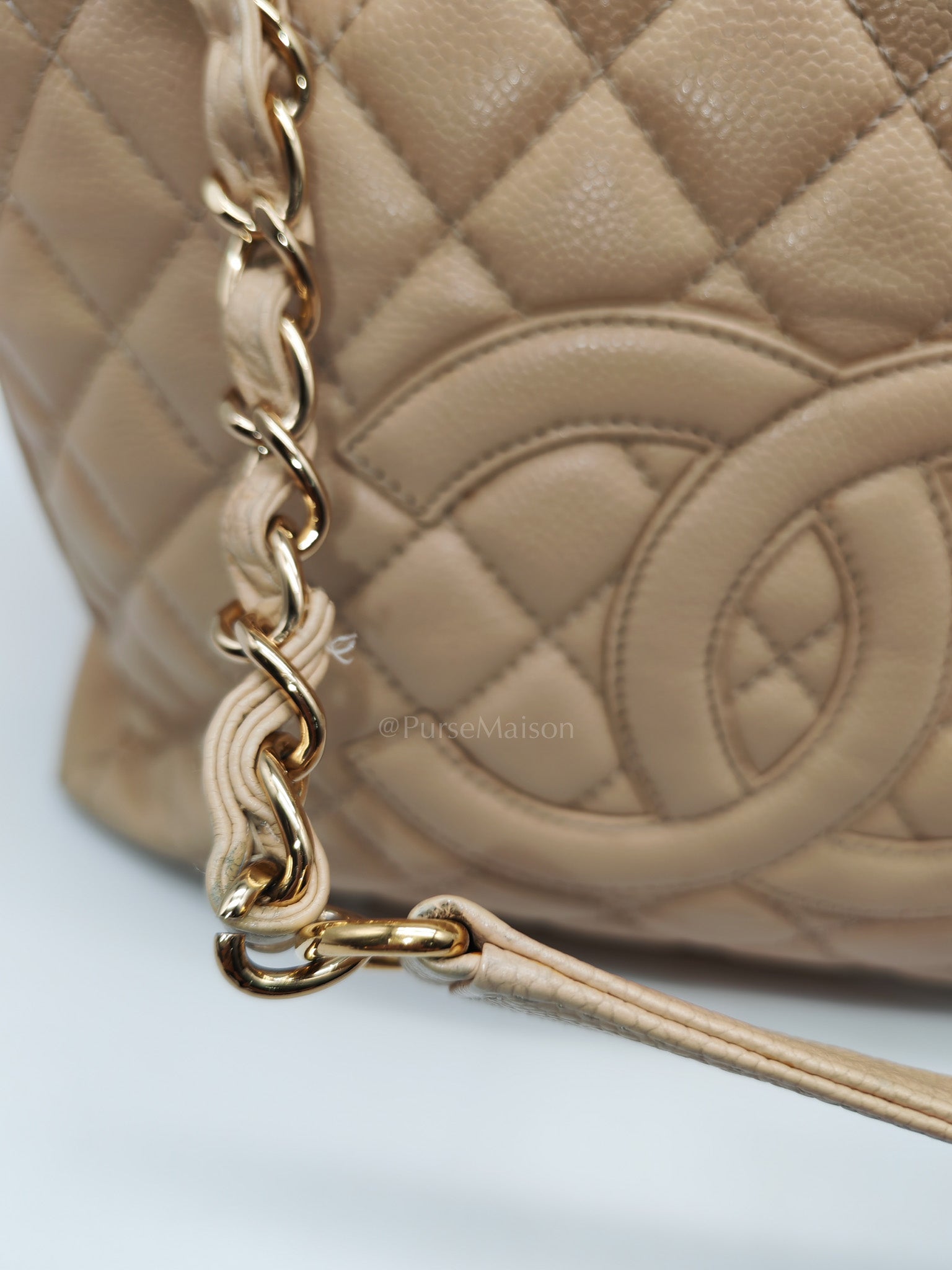 Grand Shopping Tote (GST) Beige Caviar Leather Gold Hardware Series 12 | Purse Maison Luxury Bags Shop