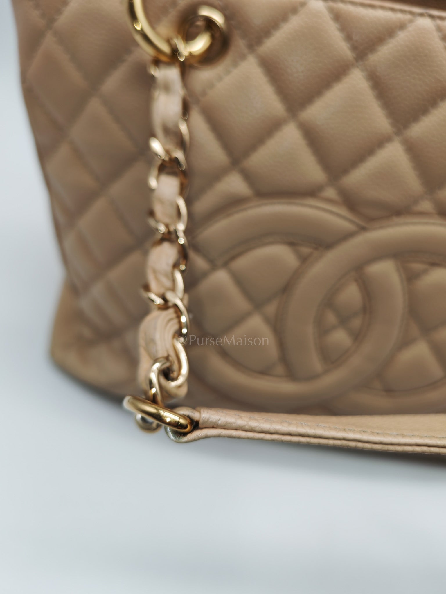 Grand Shopping Tote (GST) Beige Caviar Leather Gold Hardware Series 12 | Purse Maison Luxury Bags Shop