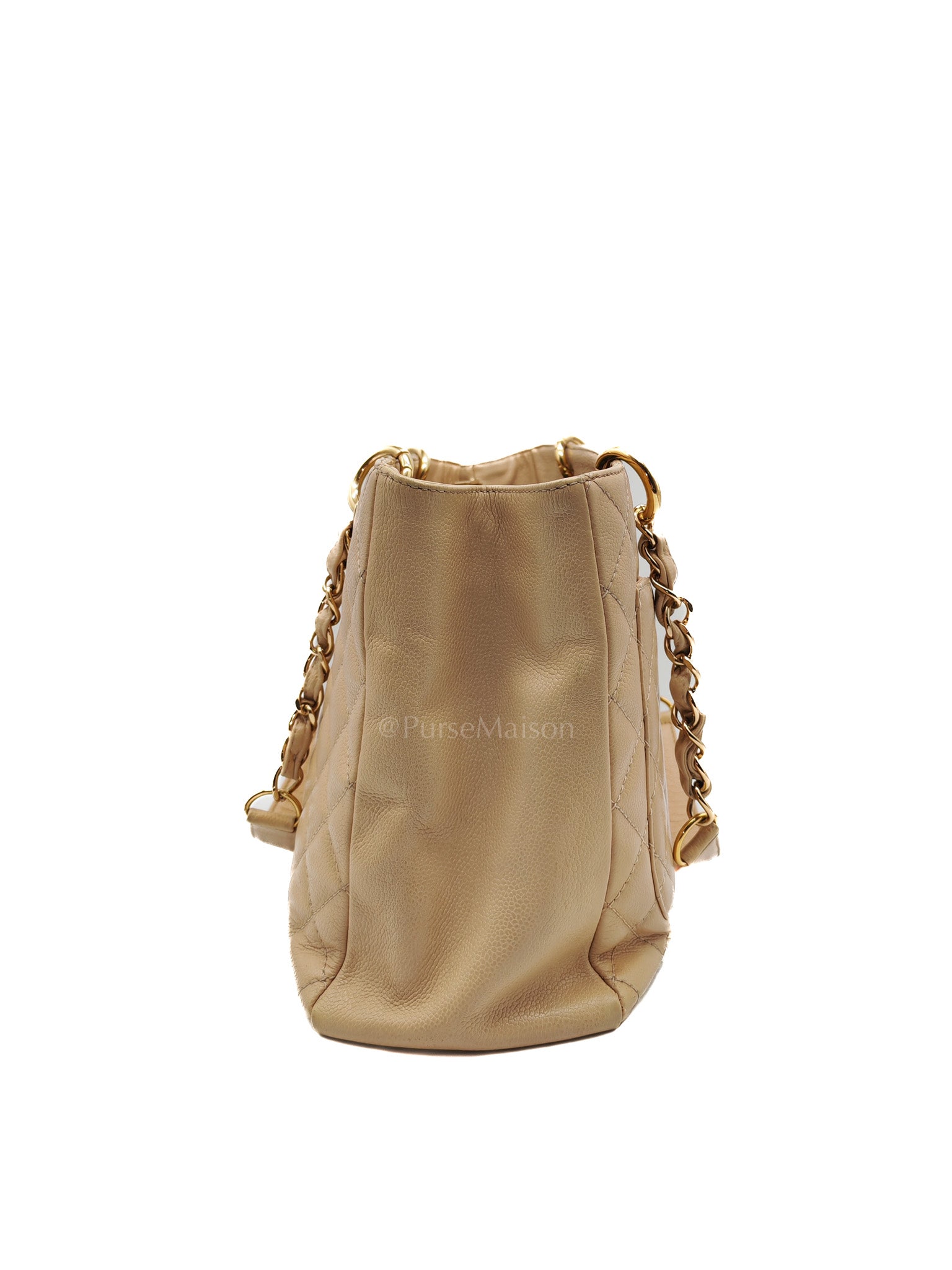 Grand Shopping Tote (GST) Beige Caviar Leather Gold Hardware Series 12 | Purse Maison Luxury Bags Shop