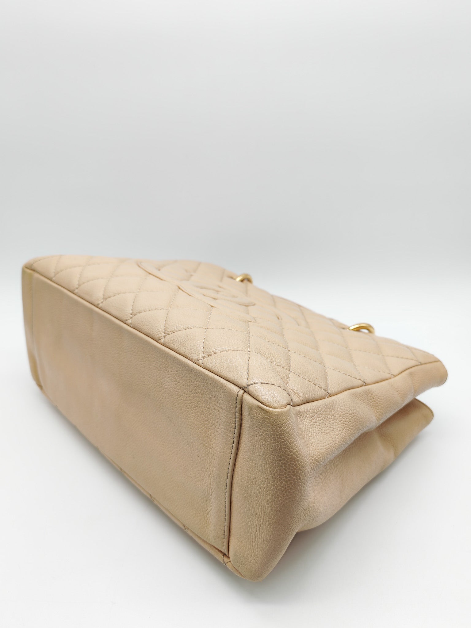 Grand Shopping Tote (GST) Beige Caviar Leather Gold Hardware Series 12 | Purse Maison Luxury Bags Shop