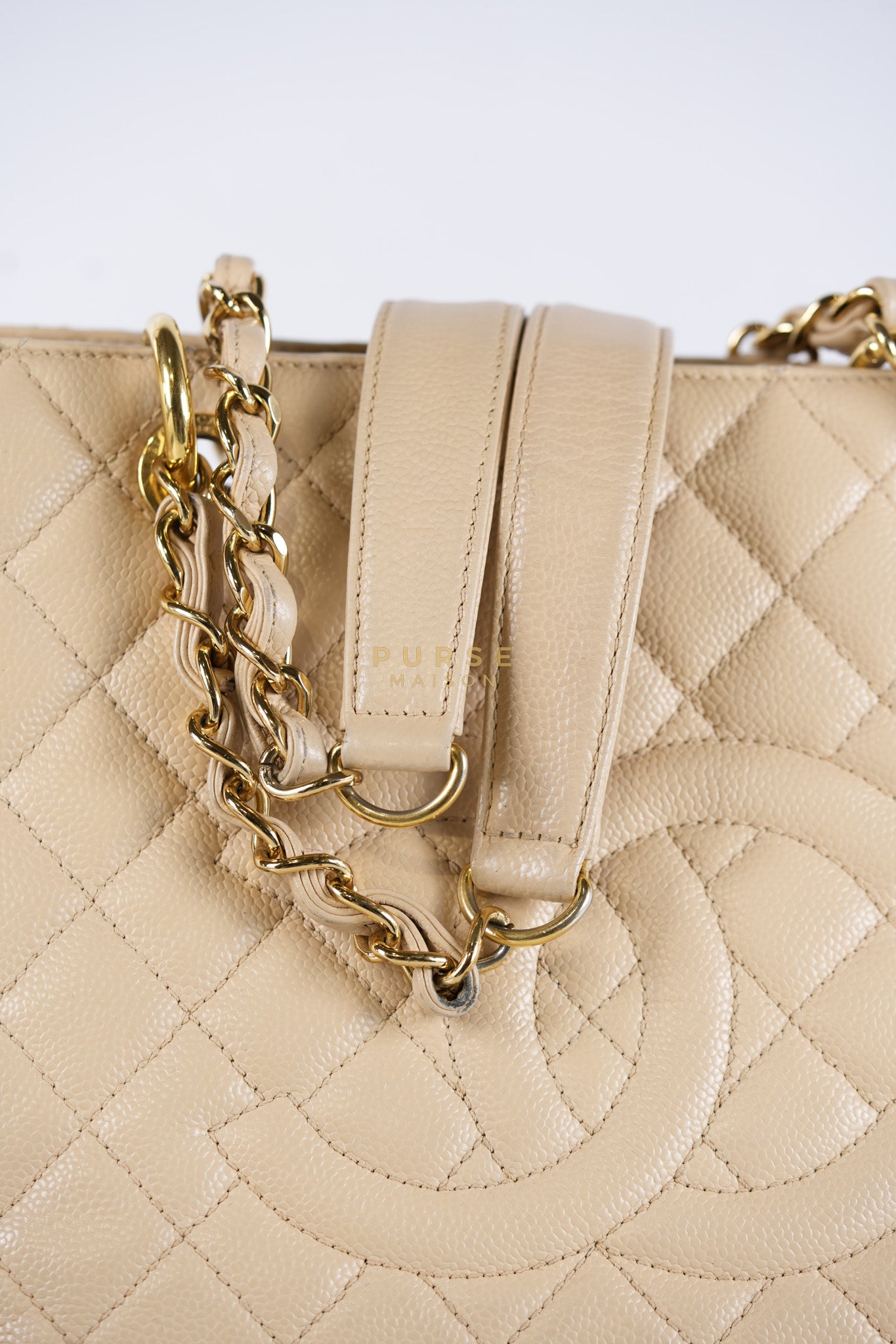 Grand Shopping Tote (GST) Beige in Caviar Leather and Gold Hardware Series 16 | Purse Maison Luxury Bags Shop