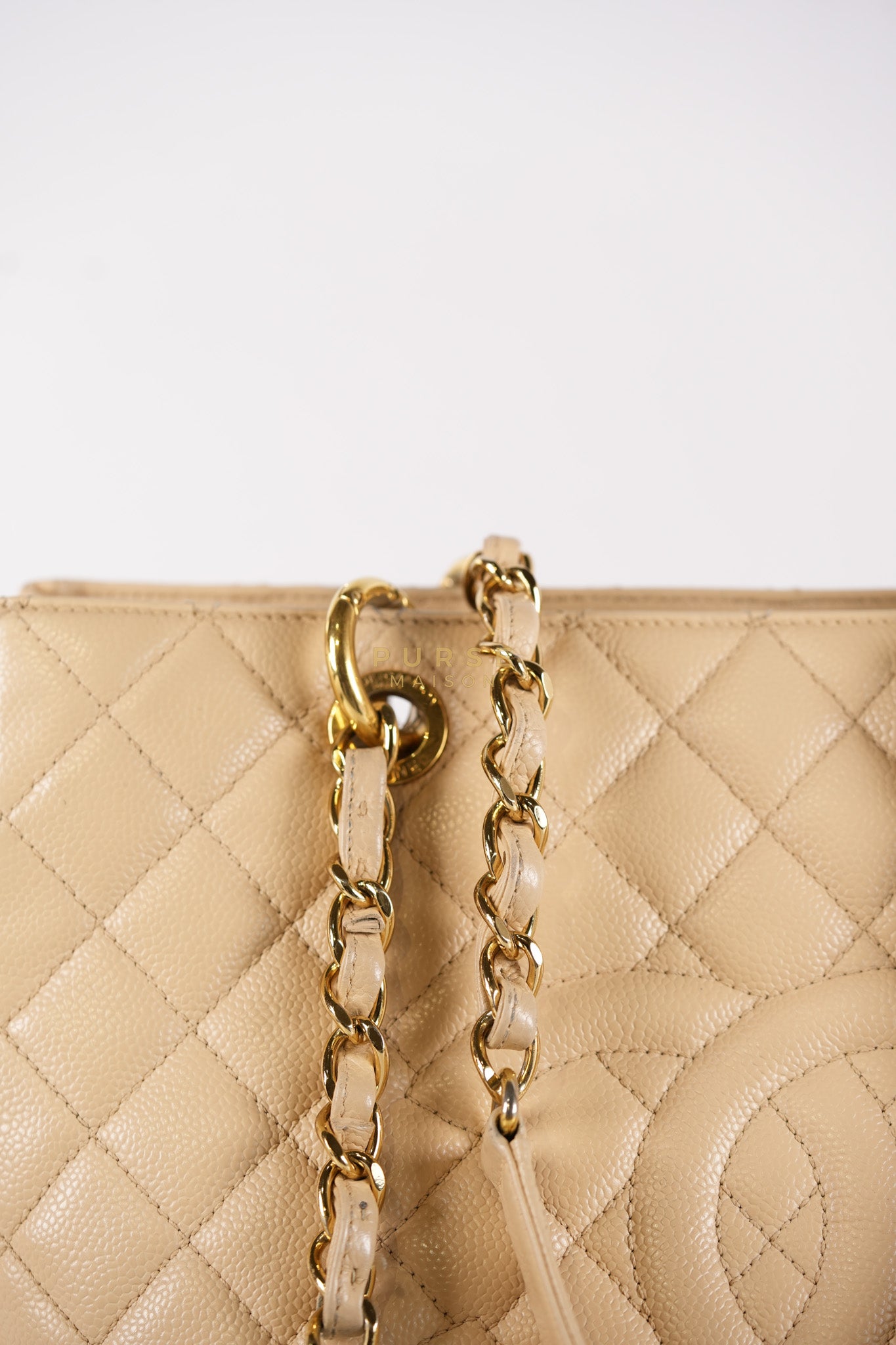 Grand Shopping Tote (GST) Beige in Caviar Leather and Gold Hardware Series 16 | Purse Maison Luxury Bags Shop