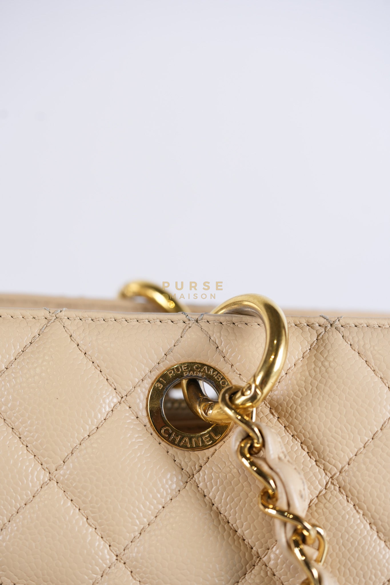 Grand Shopping Tote (GST) Beige in Caviar Leather and Gold Hardware Series 16 | Purse Maison Luxury Bags Shop