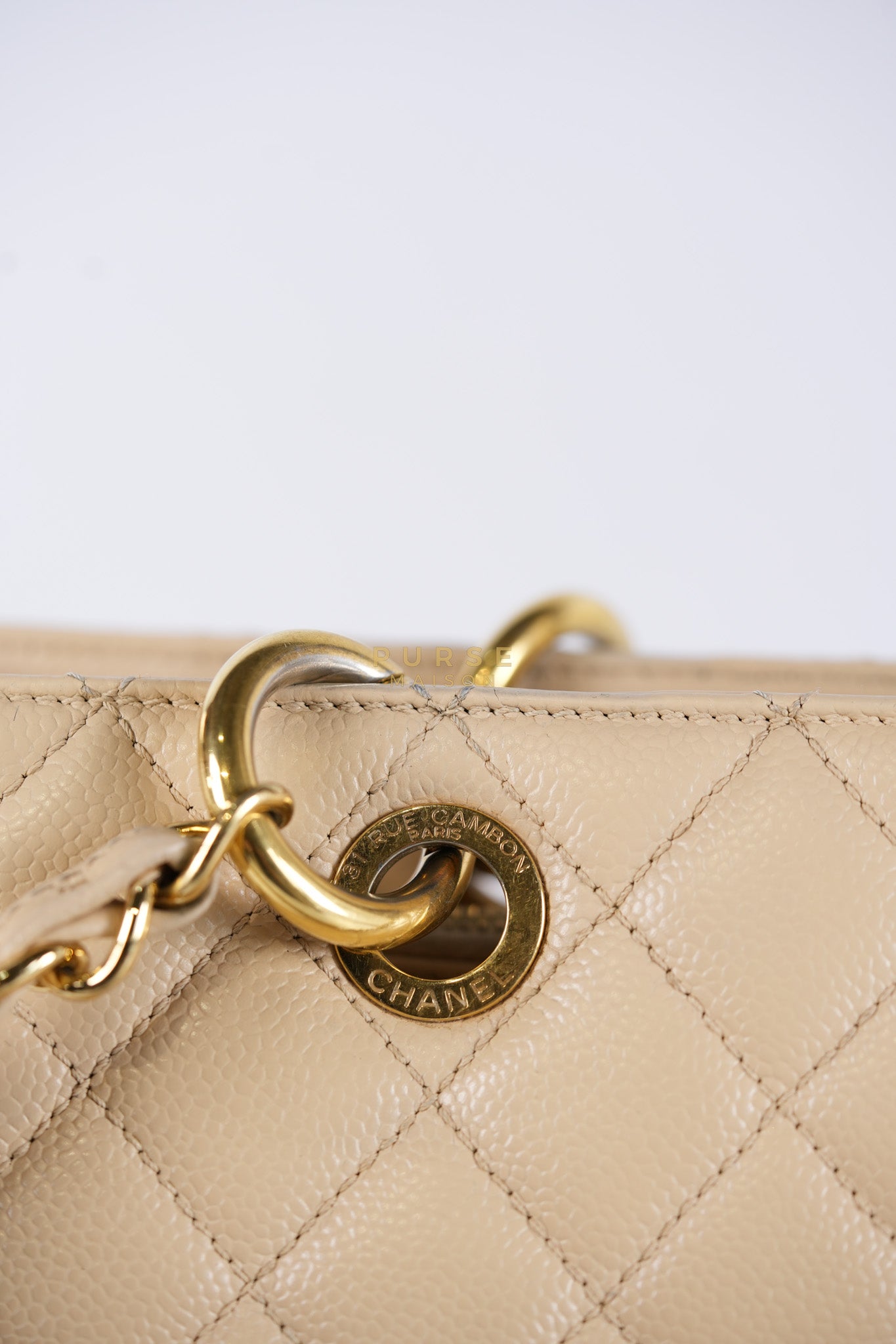 Grand Shopping Tote (GST) Beige in Caviar Leather and Gold Hardware Series 16 | Purse Maison Luxury Bags Shop