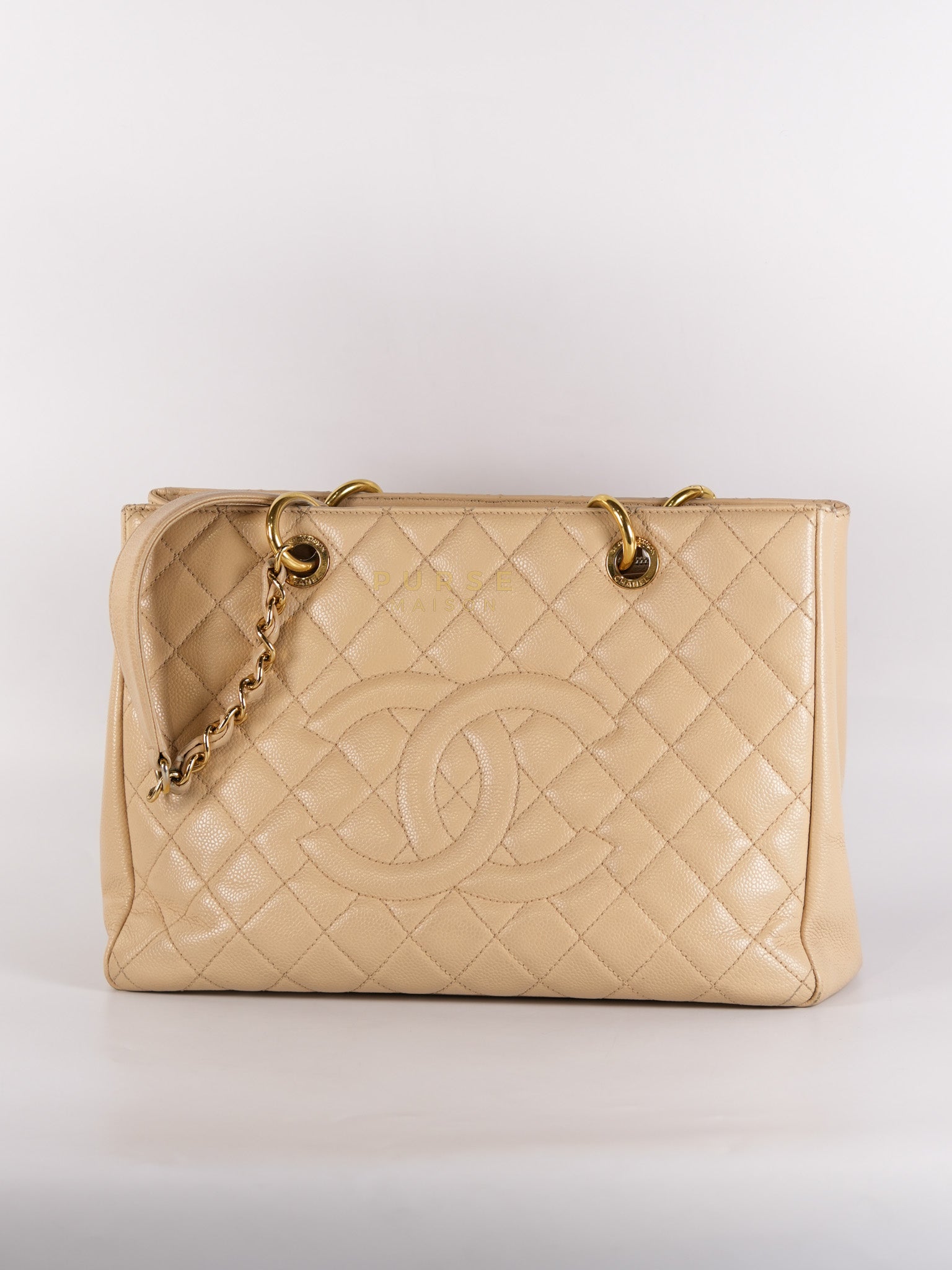 Grand Shopping Tote (GST) Beige in Caviar Leather and Gold Hardware Series 16 | Purse Maison Luxury Bags Shop