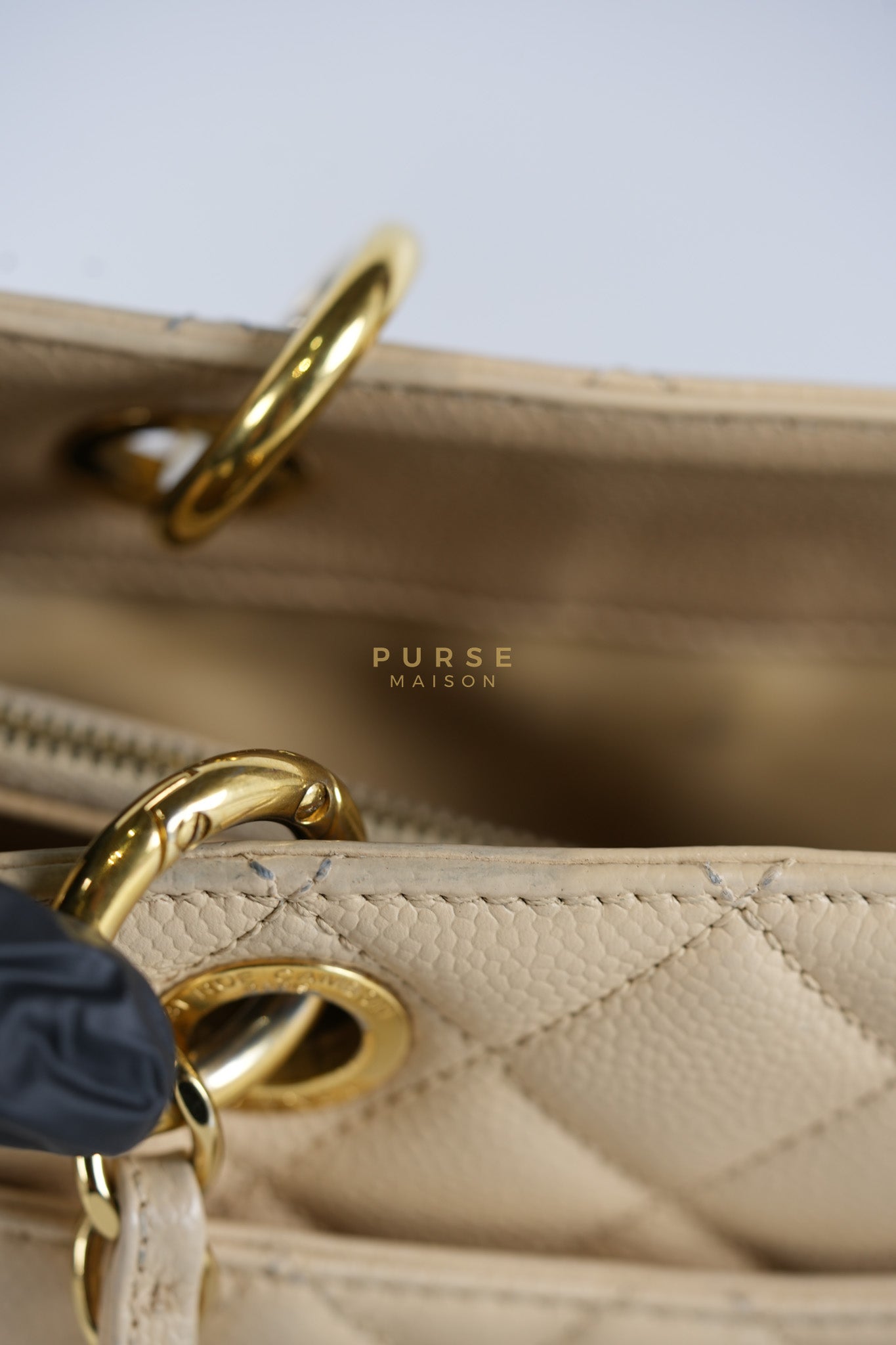 Grand Shopping Tote (GST) Beige in Caviar Leather and Gold Hardware Series 16 | Purse Maison Luxury Bags Shop