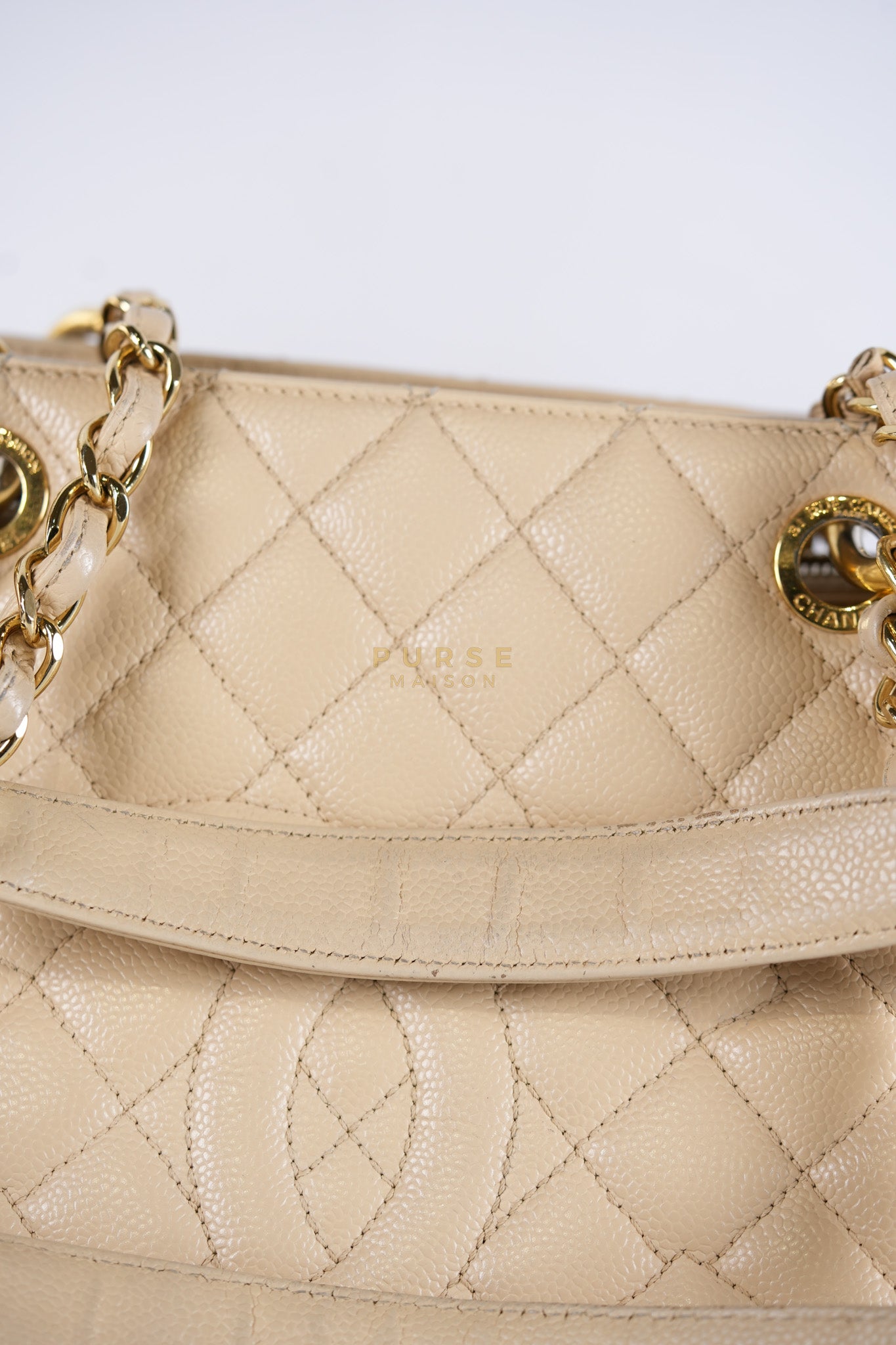 Grand Shopping Tote (GST) Beige in Caviar Leather and Gold Hardware Series 16 | Purse Maison Luxury Bags Shop