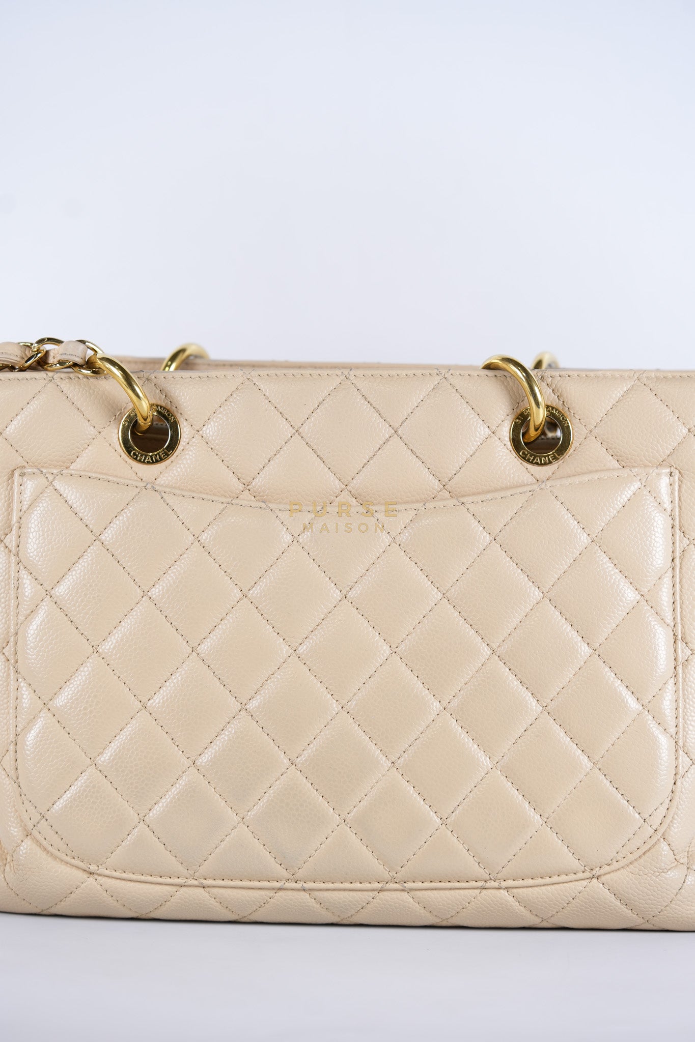 Grand Shopping Tote (GST) Beige in Caviar Leather and Gold Hardware Series 16 | Purse Maison Luxury Bags Shop