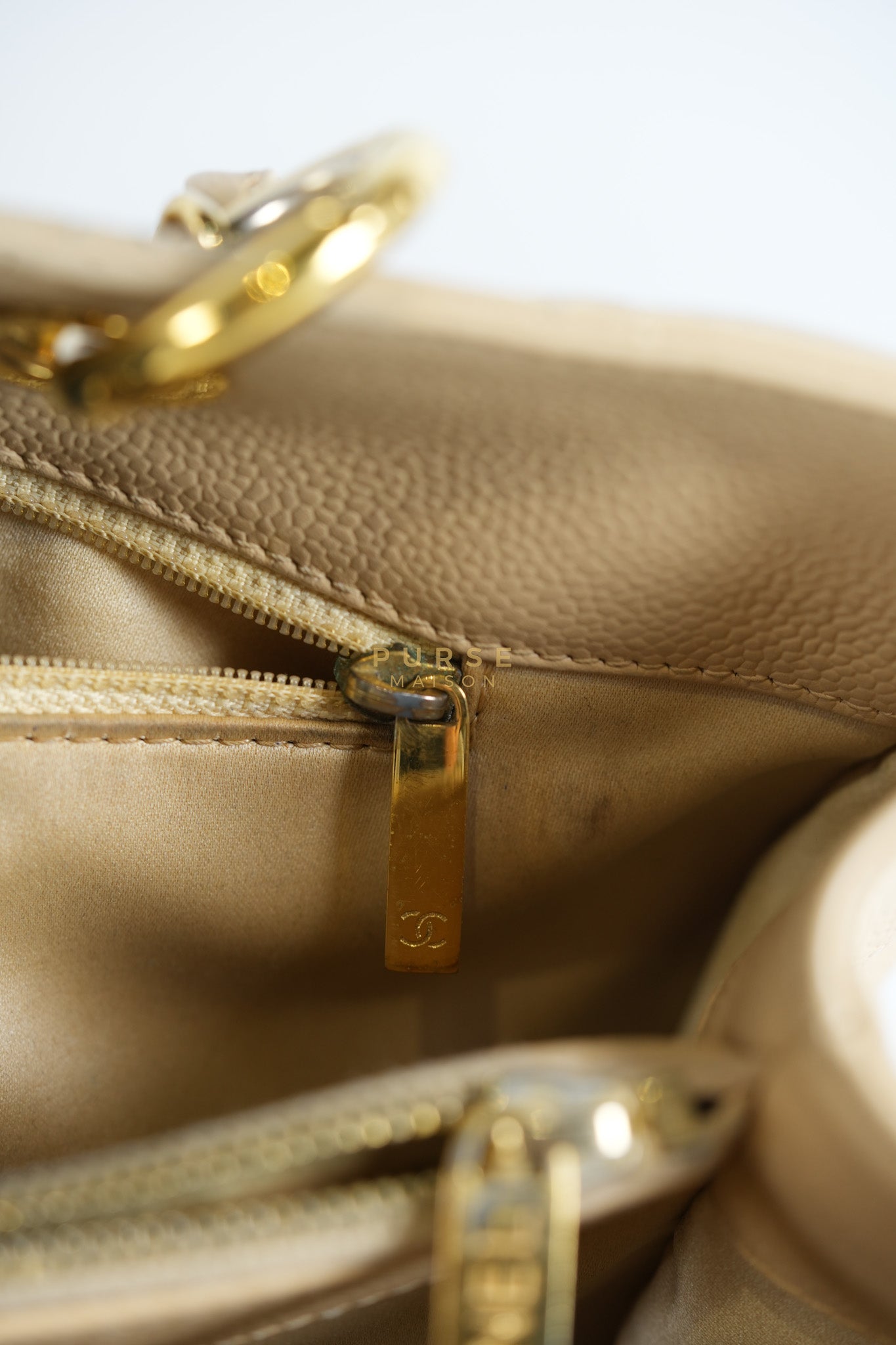 Grand Shopping Tote (GST) Beige in Caviar Leather and Gold Hardware Series 16 | Purse Maison Luxury Bags Shop