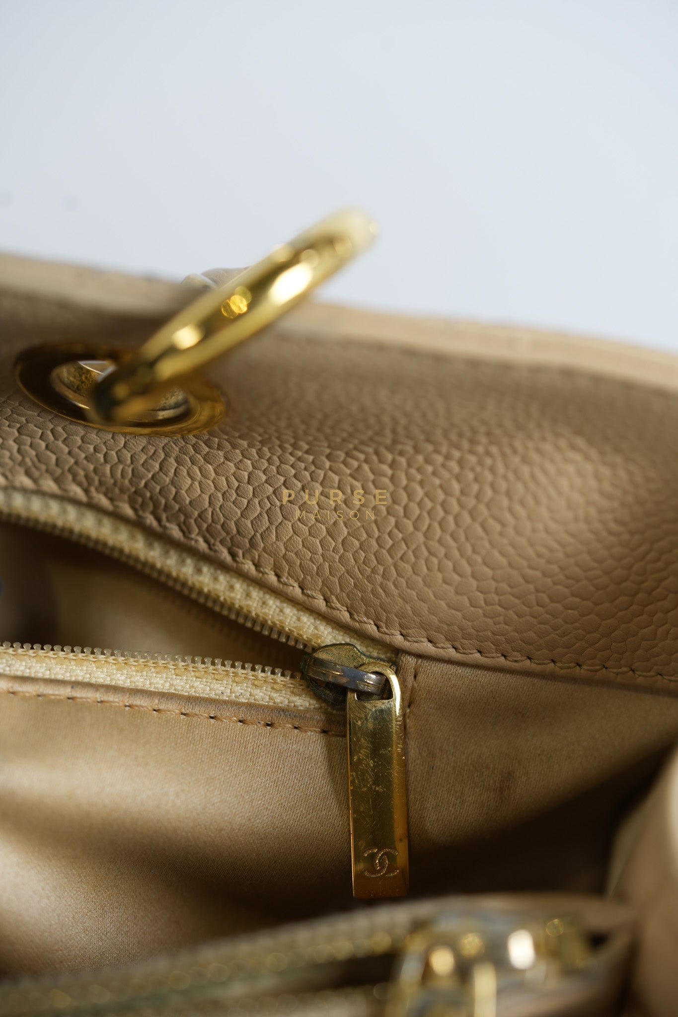 Grand Shopping Tote (GST) Beige in Caviar Leather and Gold Hardware Series 16 | Purse Maison Luxury Bags Shop