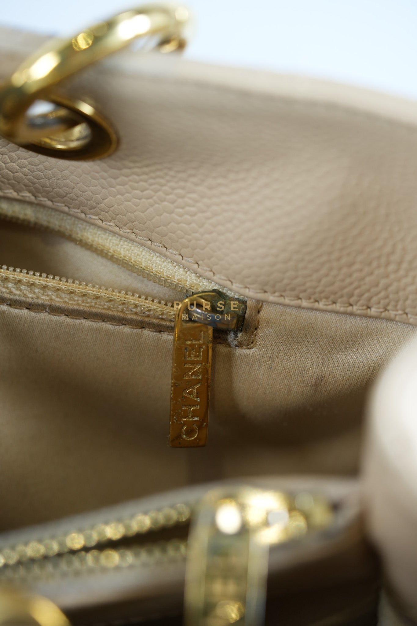Grand Shopping Tote (GST) Beige in Caviar Leather and Gold Hardware Series 16 | Purse Maison Luxury Bags Shop