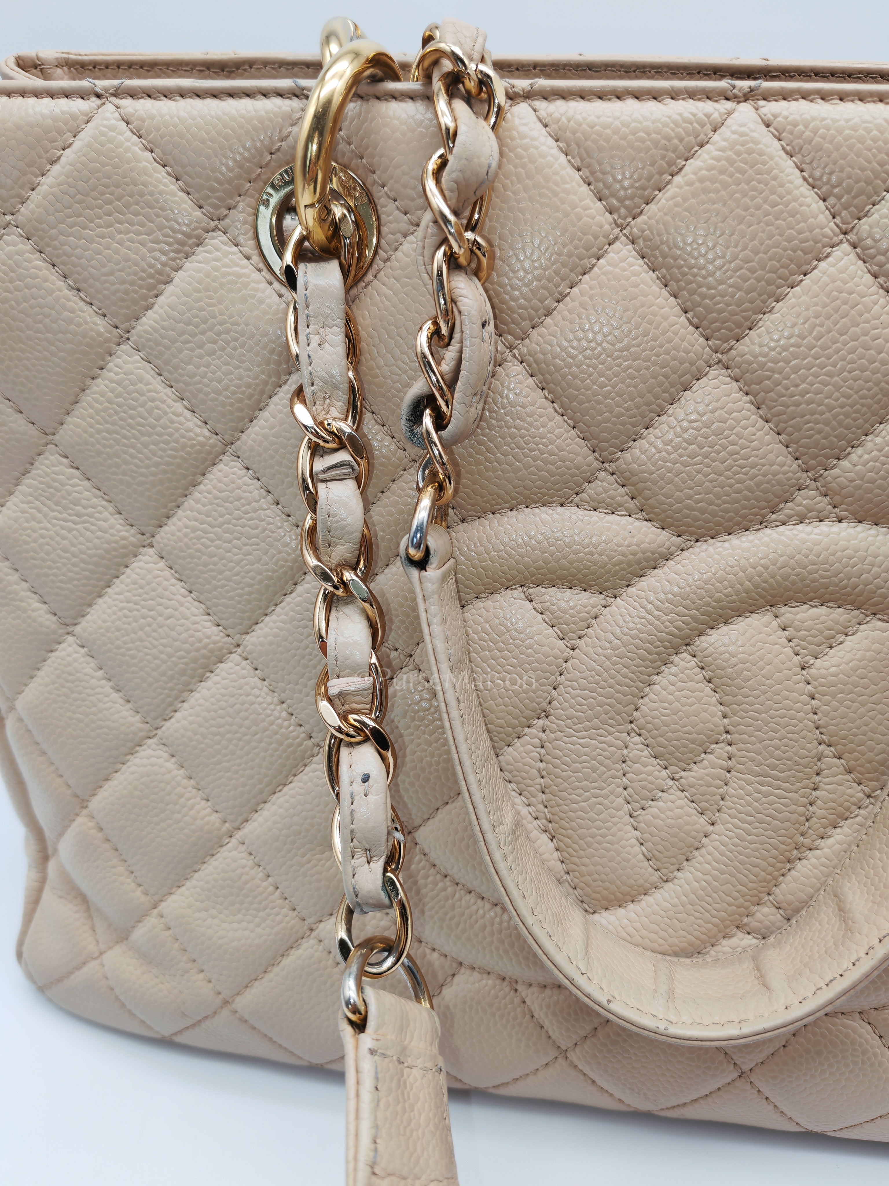 Grand Shopping Tote (GST) In Beige Clair Quilted Caviar Leather Series 16 | Purse Maison Luxury Bags Shop