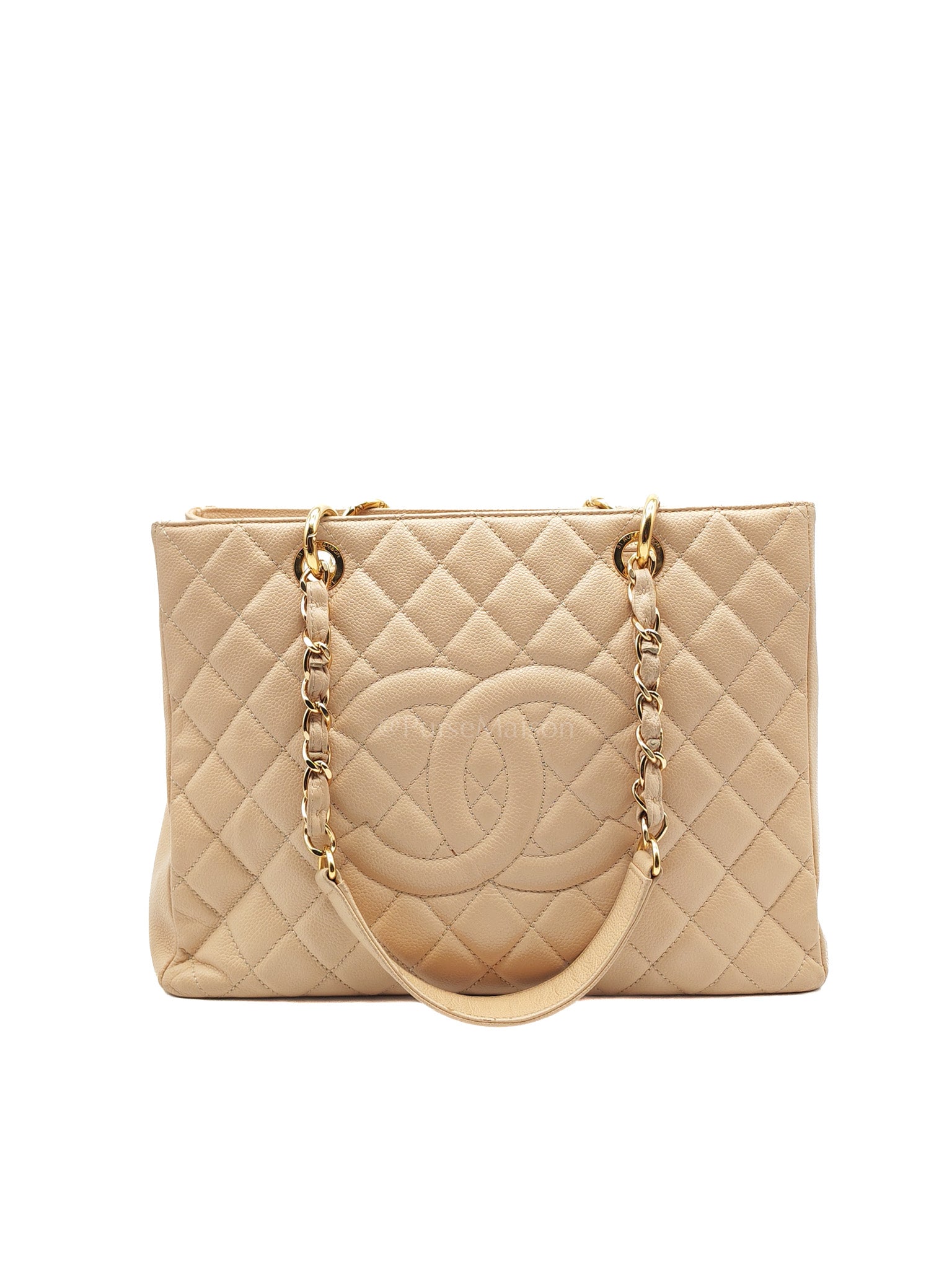 Grand Shopping Tote (GST) in Biege Quilted Caviar Leather & Gold Hardware Series 18 | Purse Maison Luxury Bags Shop
