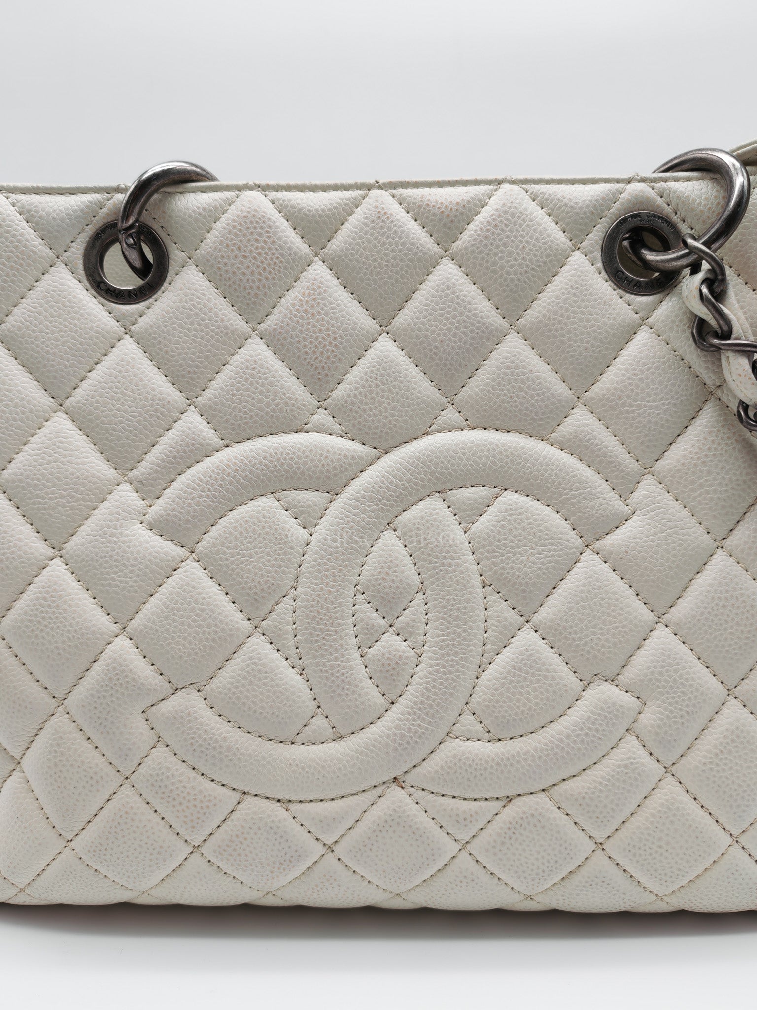 Grand Shopping Tote GST in White Caviar Leather and Ruthenium Hardware Series 13 | Purse Maison Luxury Bags Shop