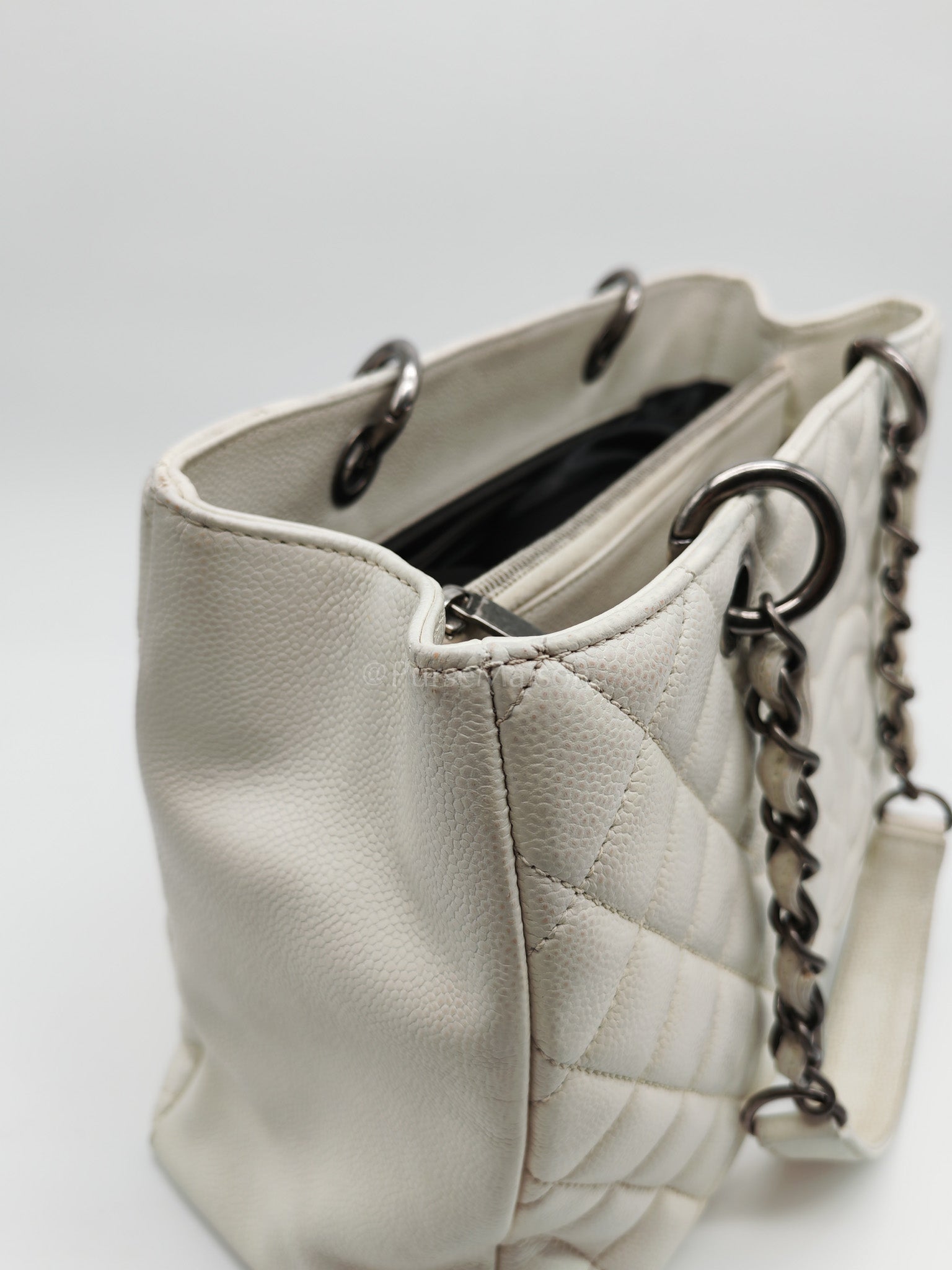 Grand Shopping Tote GST in White Caviar Leather and Ruthenium Hardware Series 13 | Purse Maison Luxury Bags Shop