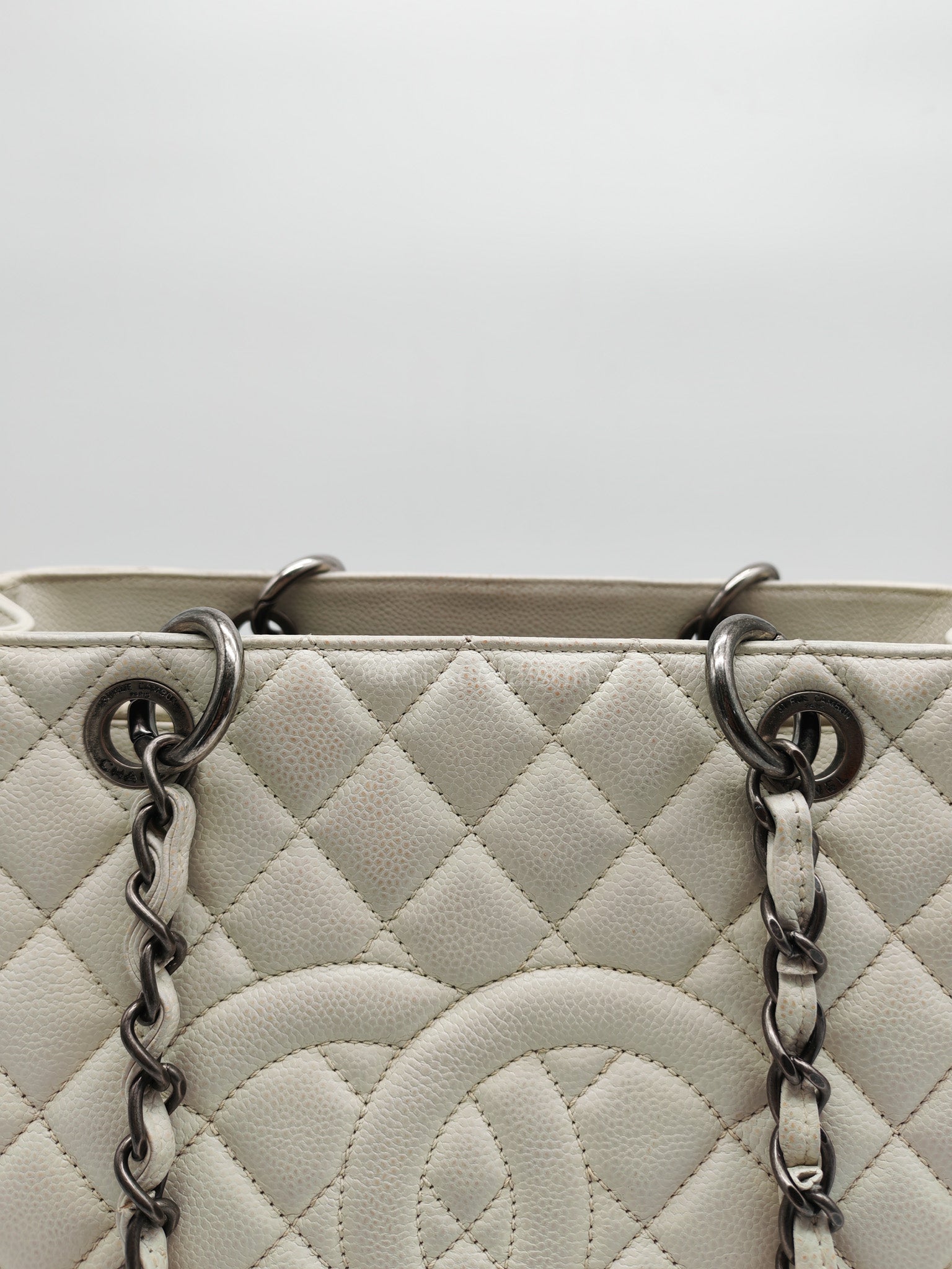 Grand Shopping Tote GST in White Caviar Leather and Ruthenium Hardware Series 13 | Purse Maison Luxury Bags Shop