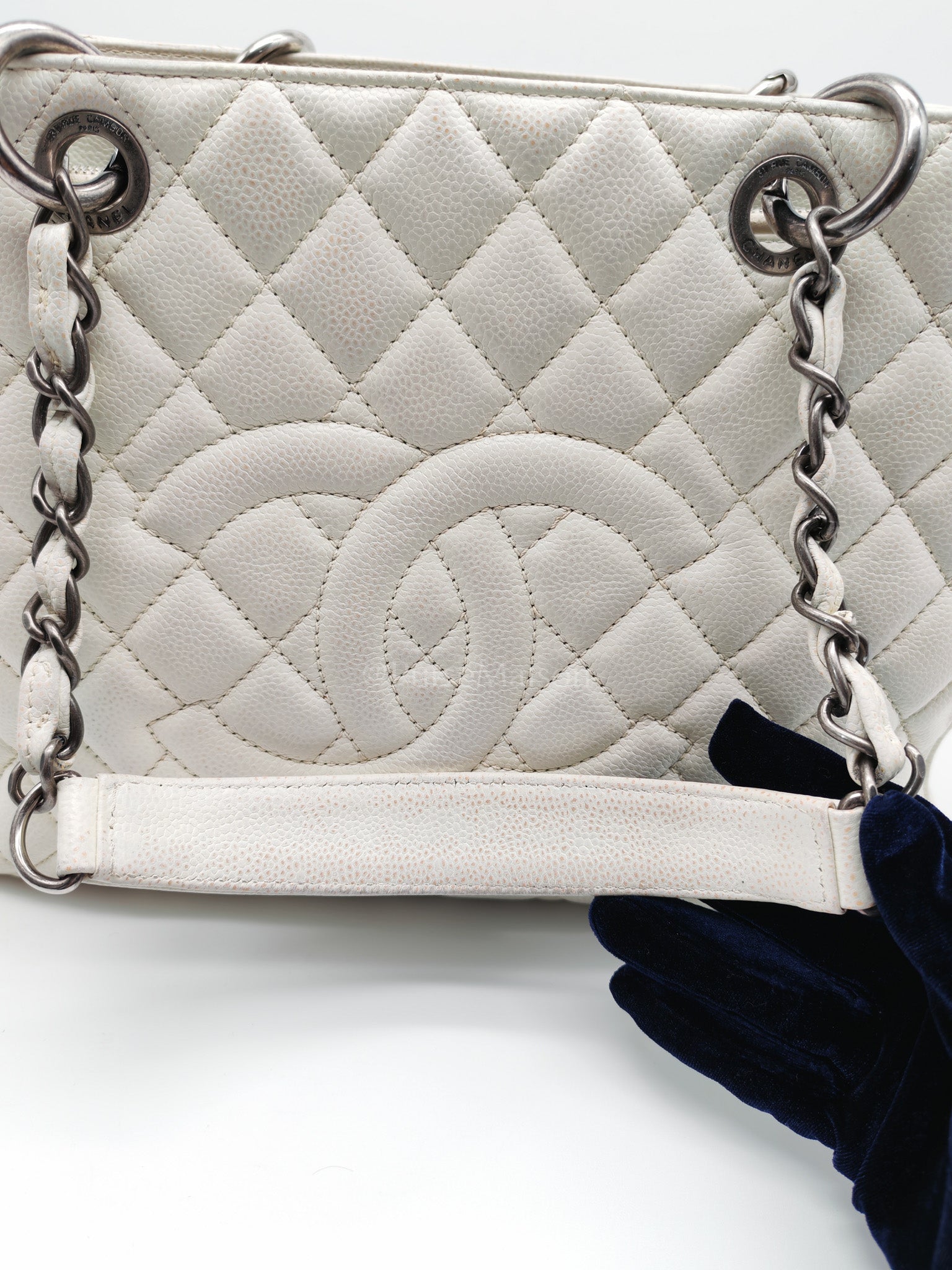 Grand Shopping Tote GST in White Caviar Leather and Ruthenium Hardware Series 13 | Purse Maison Luxury Bags Shop