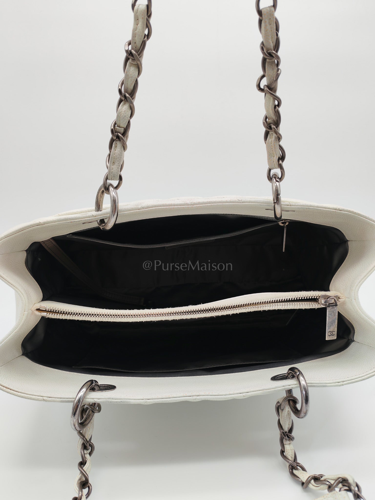 Grand Shopping Tote GST in White Caviar Leather and Ruthenium Hardware Series 13 | Purse Maison Luxury Bags Shop