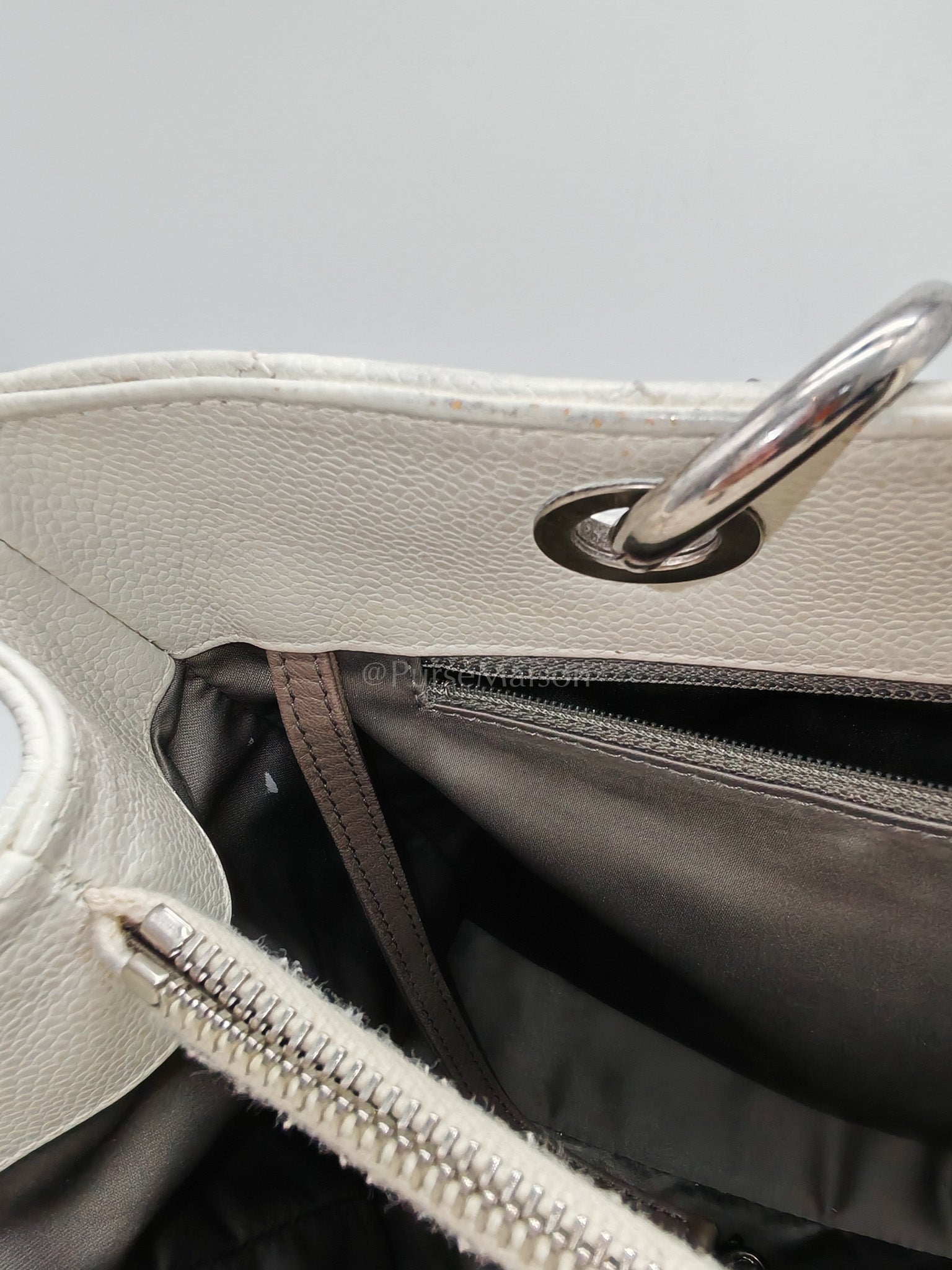 Grand Shopping Tote GST in White Caviar Leather and Ruthenium Hardware Series 13 | Purse Maison Luxury Bags Shop