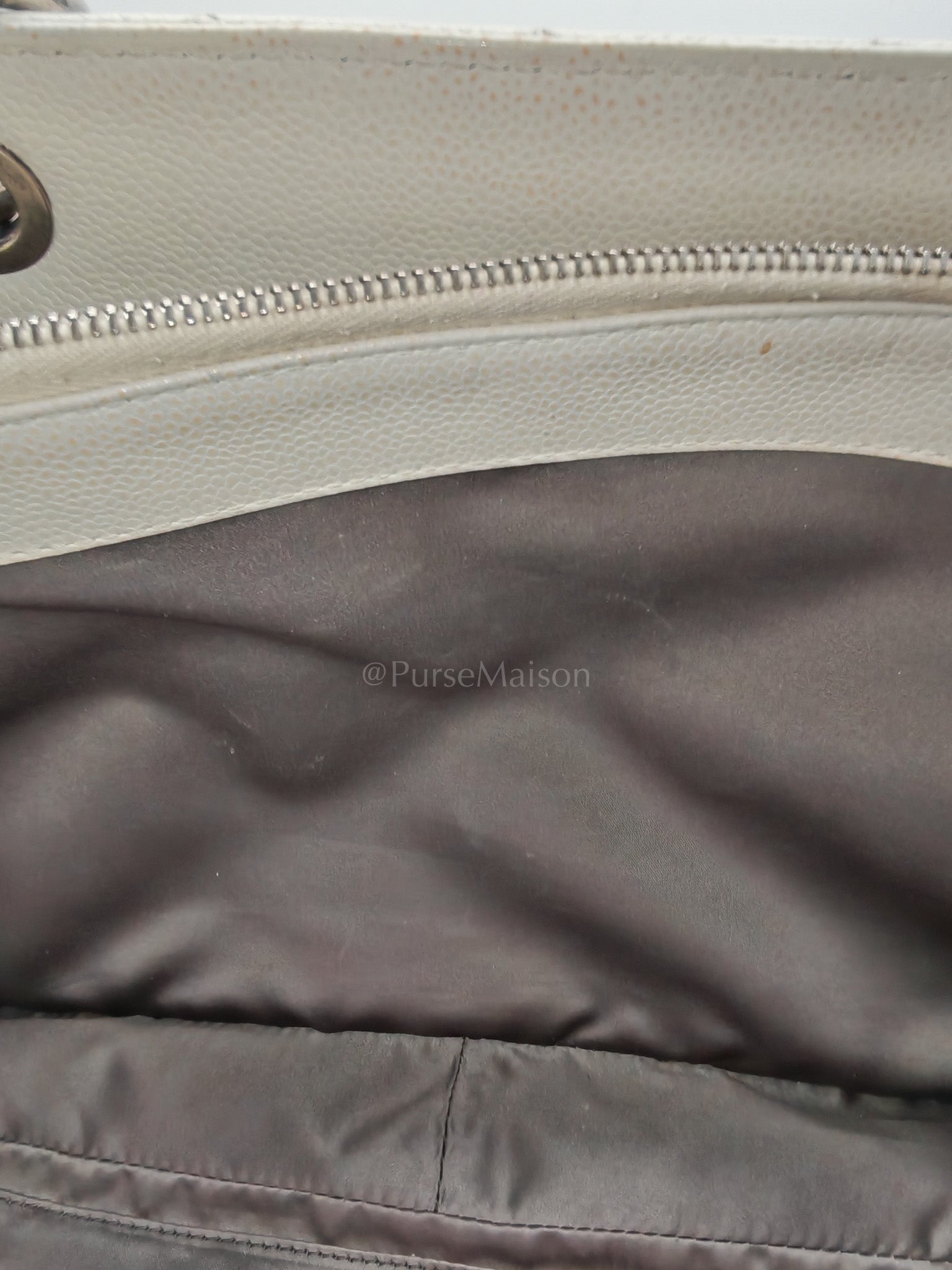 Grand Shopping Tote GST in White Caviar Leather and Ruthenium Hardware Series 13 | Purse Maison Luxury Bags Shop