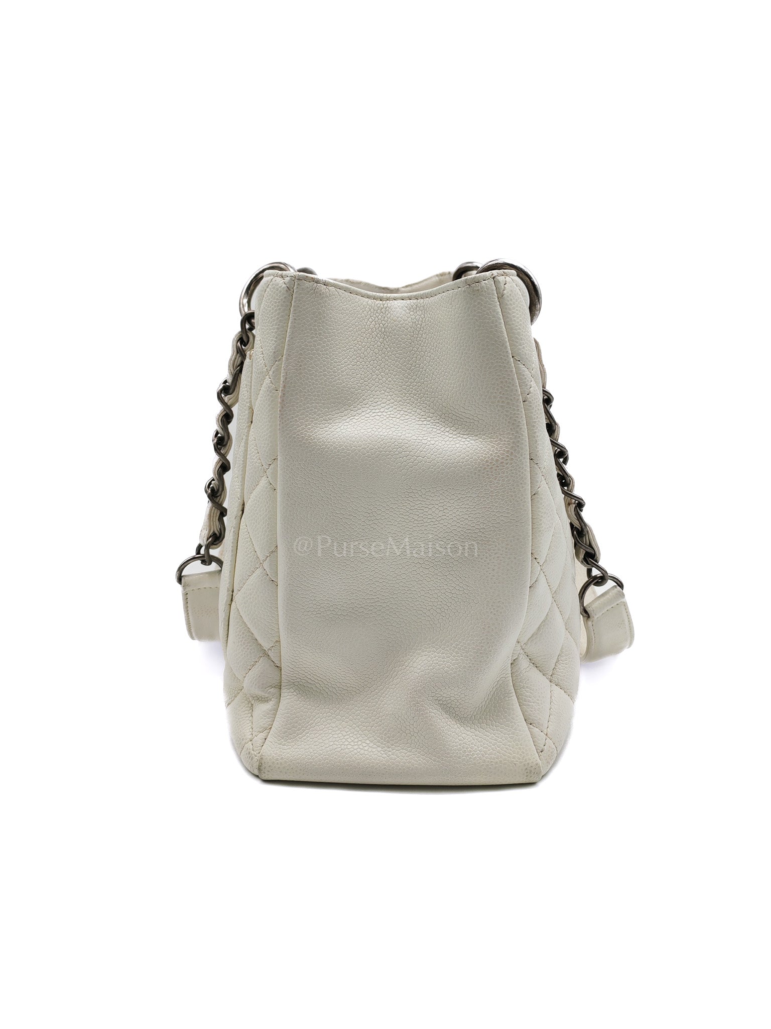 Grand Shopping Tote GST in White Caviar Leather and Ruthenium Hardware Series 13 | Purse Maison Luxury Bags Shop