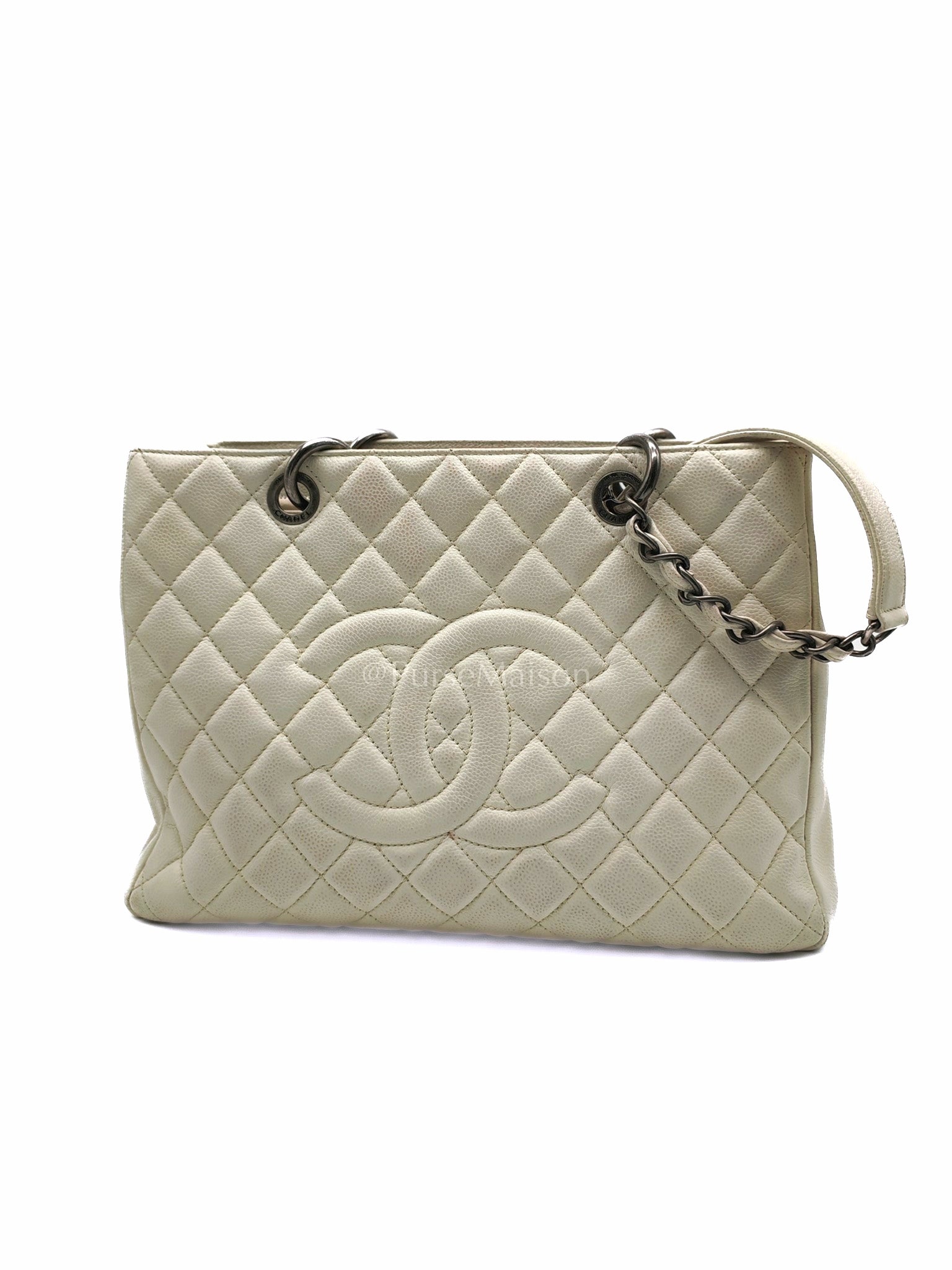 Grand Shopping Tote GST in White Caviar Leather and Ruthenium Hardware Series 13 | Purse Maison Luxury Bags Shop