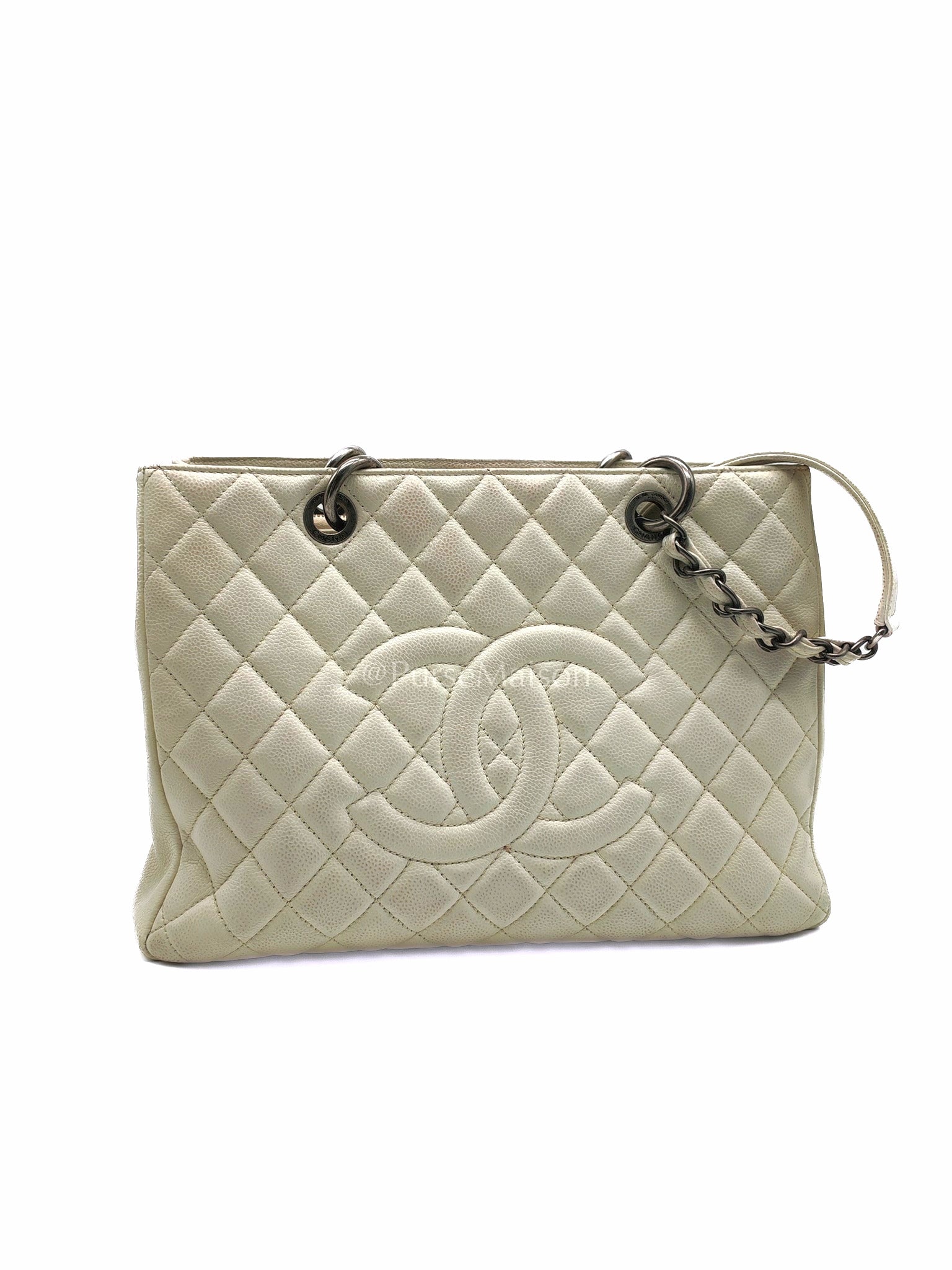 Grand Shopping Tote GST in White Caviar Leather and Ruthenium Hardware Series 13 | Purse Maison Luxury Bags Shop