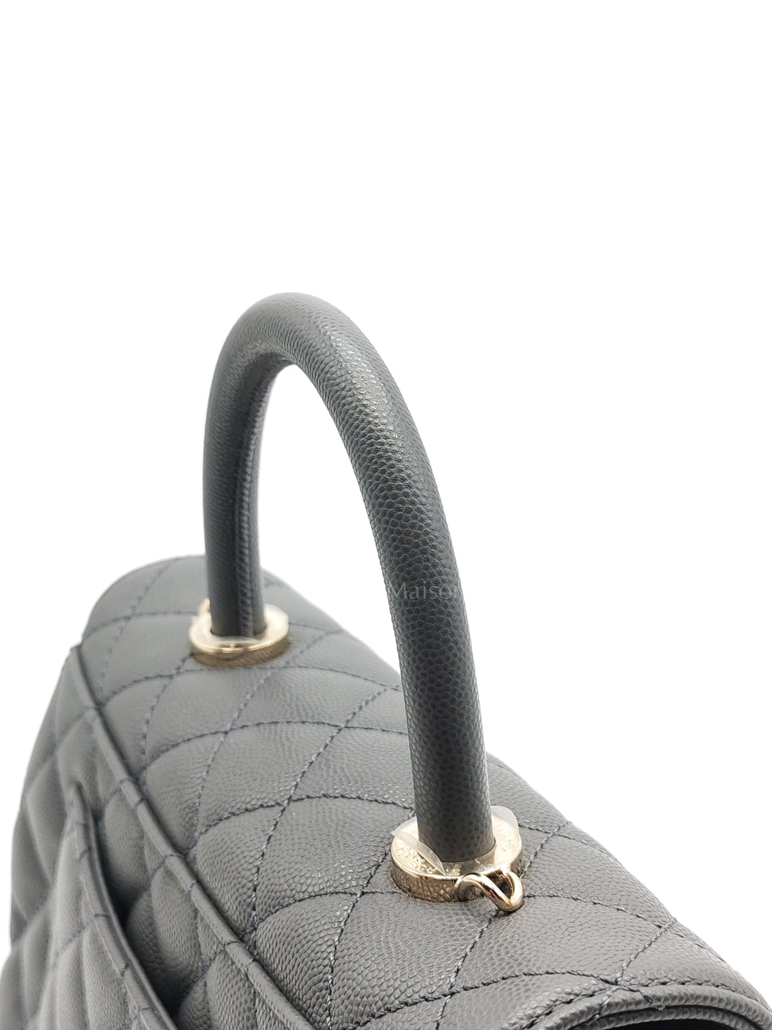 Coco Handle Small in Gray Quilted Caviar Leather & Light Gold Hardware Microchip